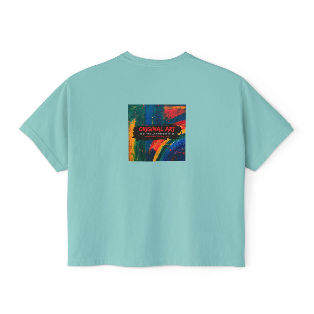 "TV News Producers Spiral INTO Control"... Women's Boxy Tee, Trendy Graphic Shirt, Casual Wear, Gift for TV Lovers, Summer Top, Artsy Tee