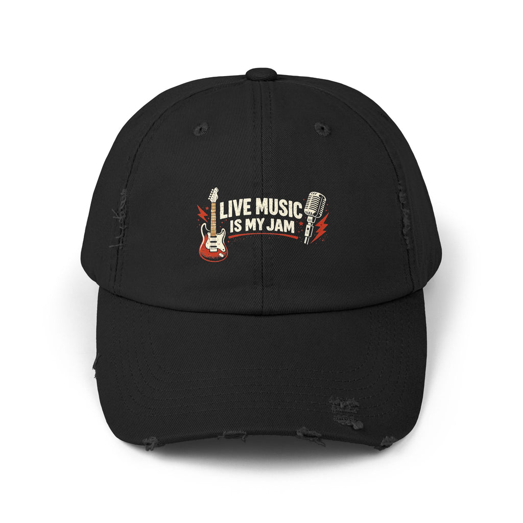 Live Music Is My Jam Distressed Cap — Guitar Fan Baseball Hat