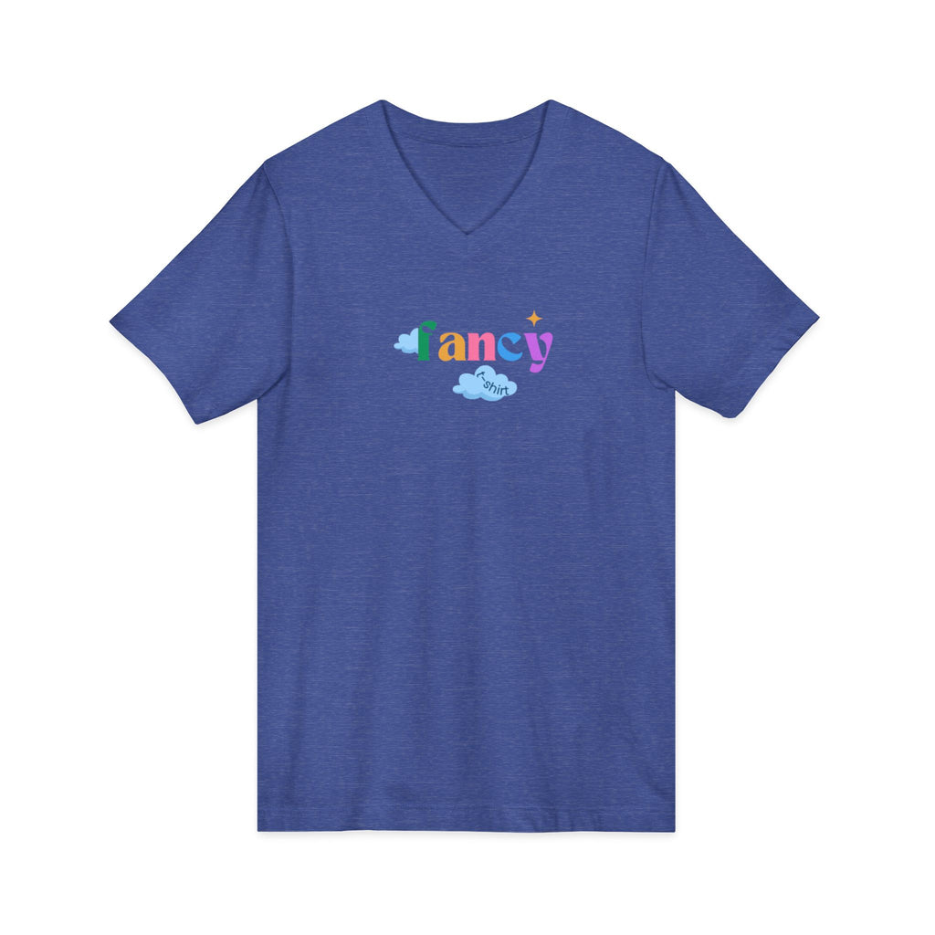 'Fancy" Colorful V-Neck Tee — 'Fancy' Front Script & Original Art Back