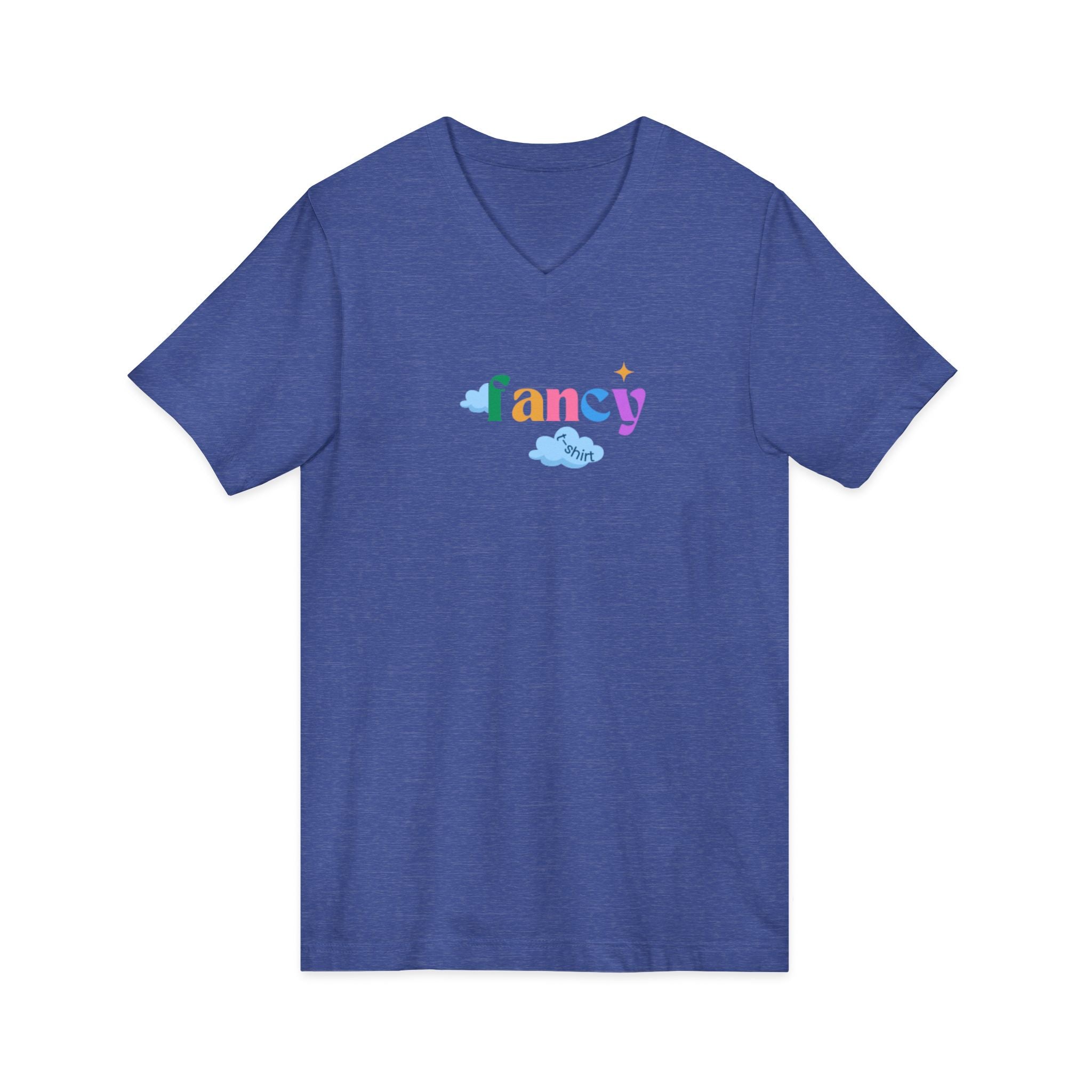 'Fancy" Colorful V-Neck Tee — 'Fancy' Front Script & Original Art Back