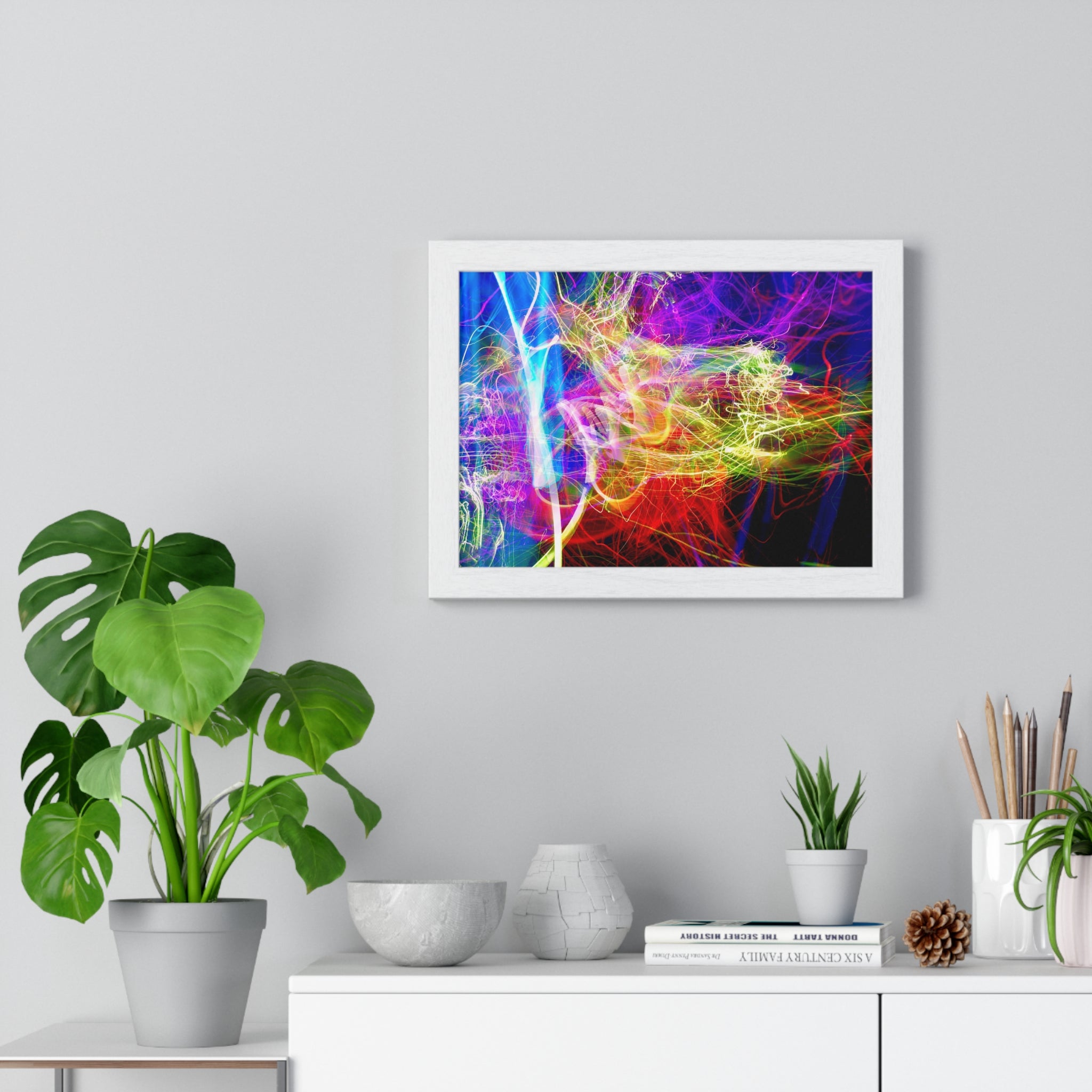 Abstract Light Painting Photography Framed Poster — Vibrant Colorful Wall Art