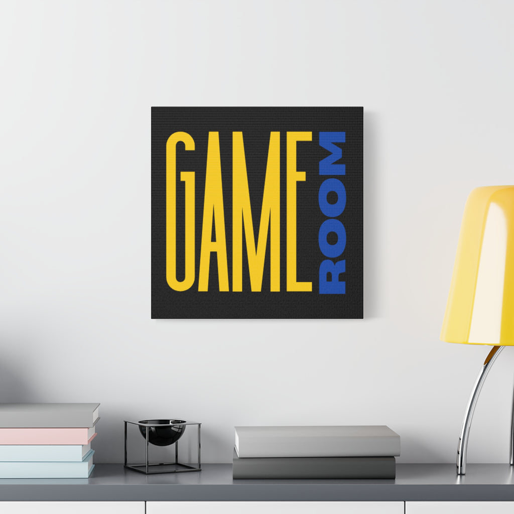Game Room Canvas Wall Art – Bold Yellow & Blue Typography