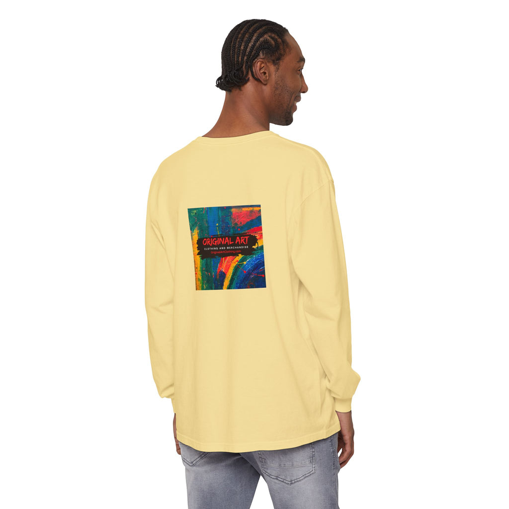 Teacher Long Sleeve T‑Shirt — “I teach. I help small humans become big thinkers.” with Colorful Original Art on Back
