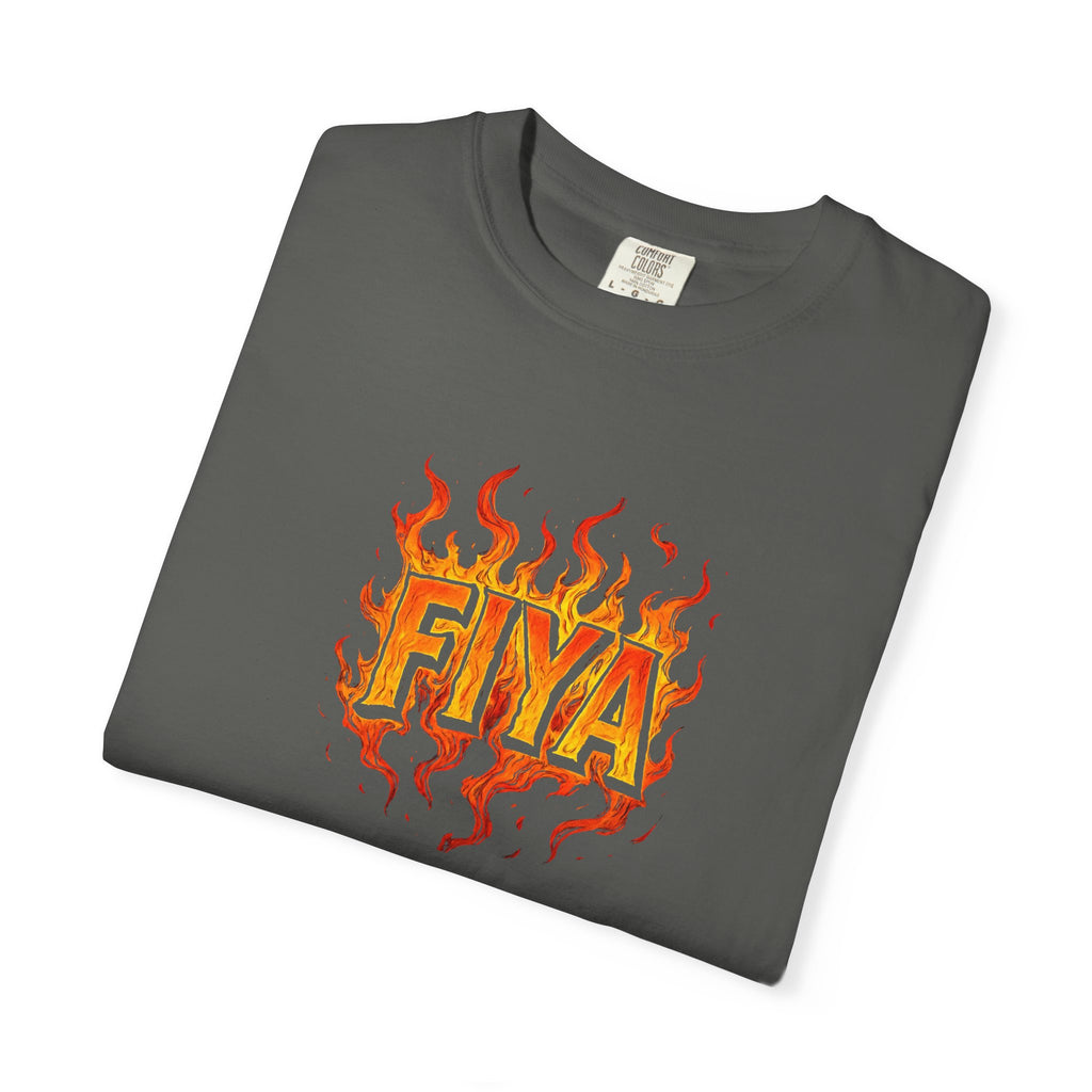 FIYA Flame Graphic T‑Shirt — Retro Fire Lettering Tee (Original Art)