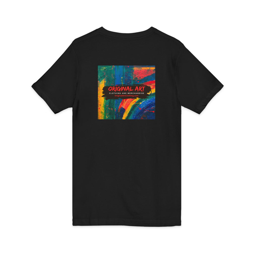 'Fancy" Colorful V-Neck Tee — 'Fancy' Front Script & Original Art Back