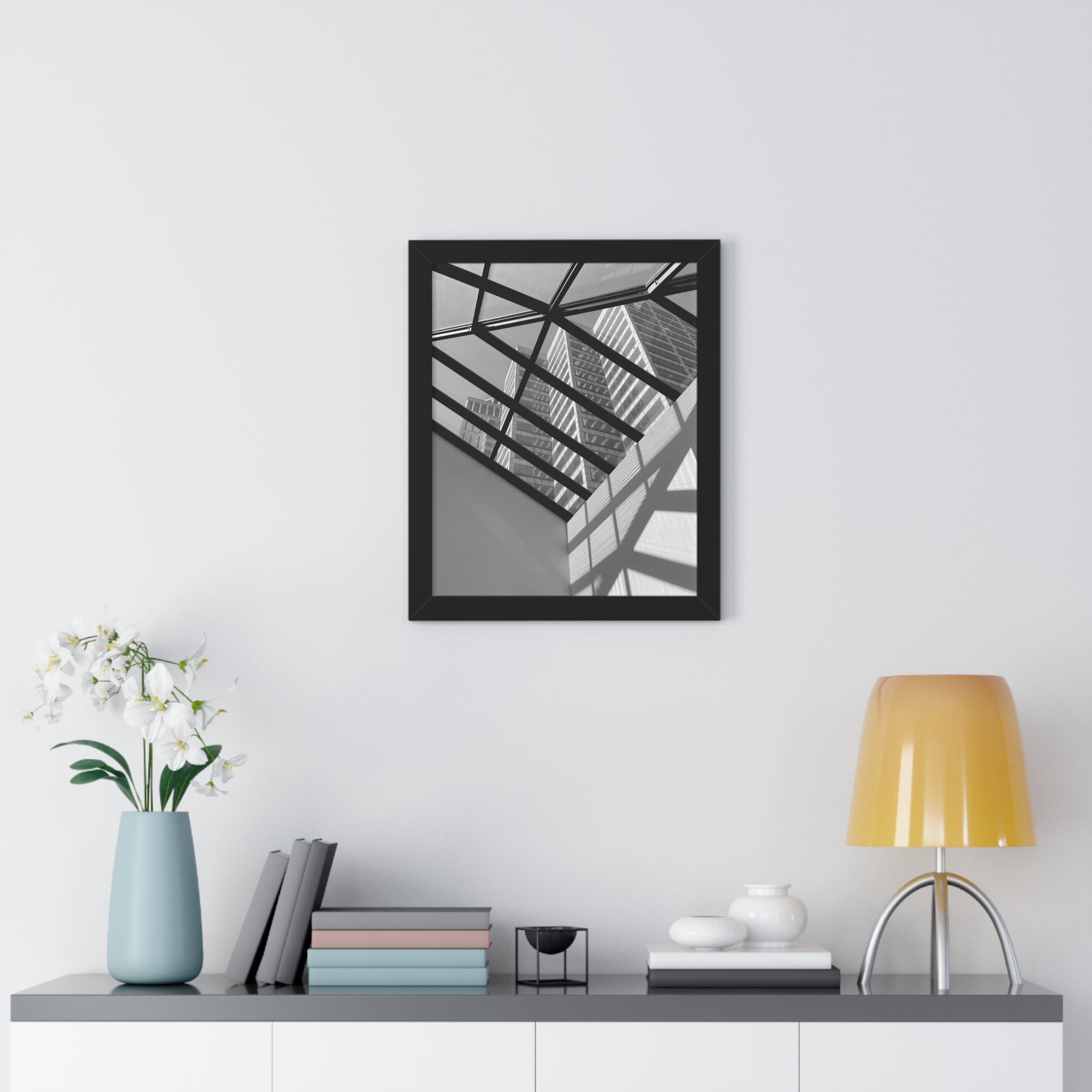 Monochrome Architectural Shadows Print Framed Vertical Poster —