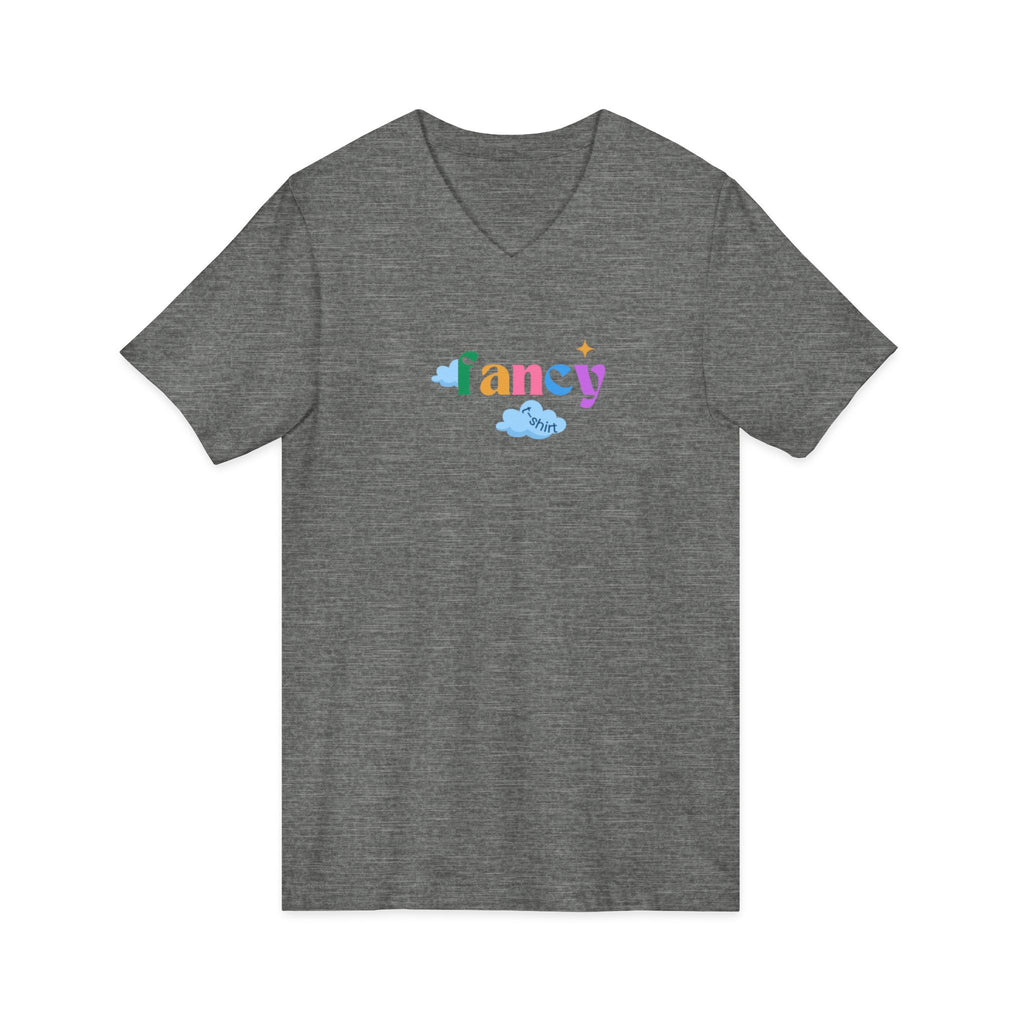 'Fancy" Colorful V-Neck Tee — 'Fancy' Front Script & Original Art Back