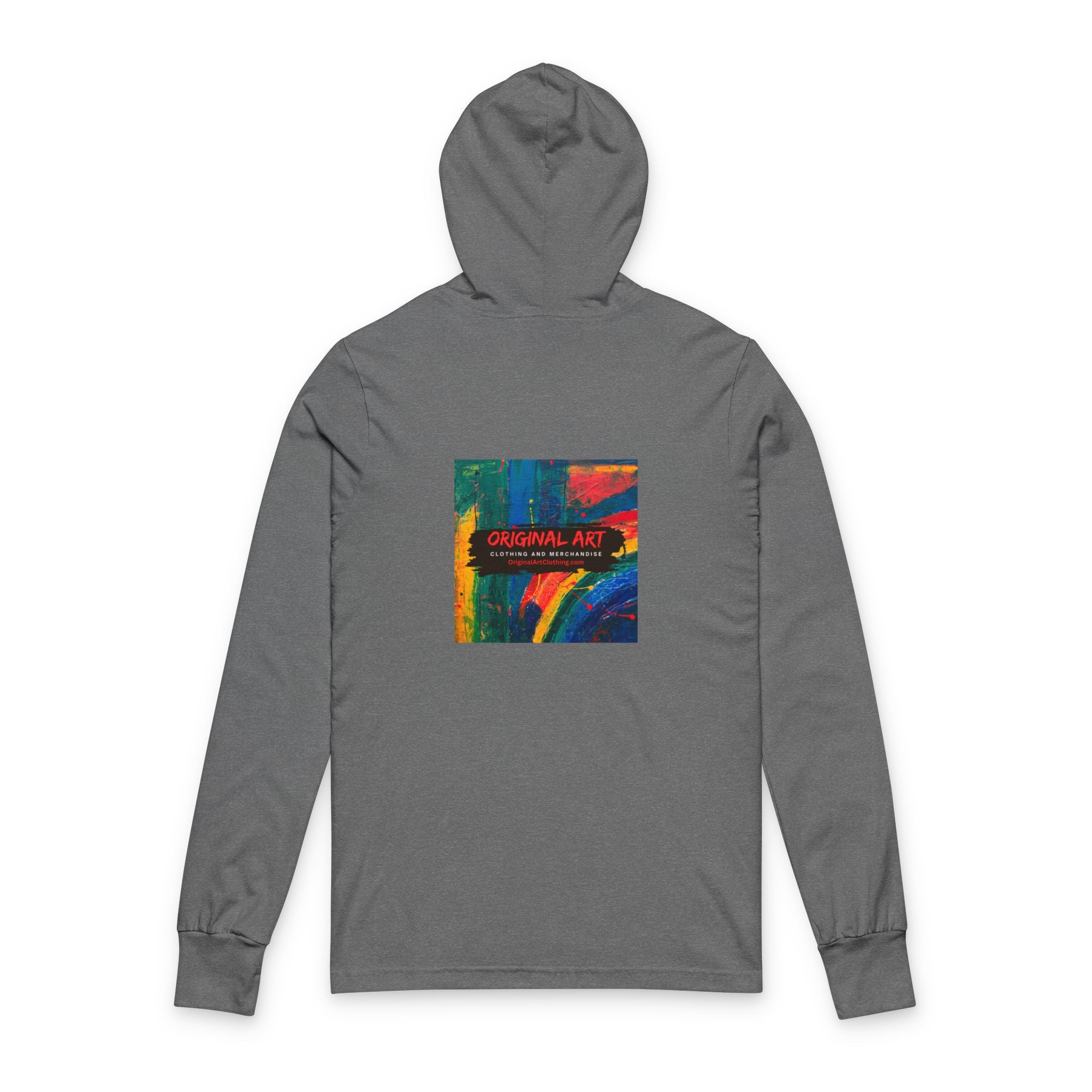 Teacher Hooded Long Sleeve Tee — "I teach. I help small humans become big thinkers." with Colorful Art Back
