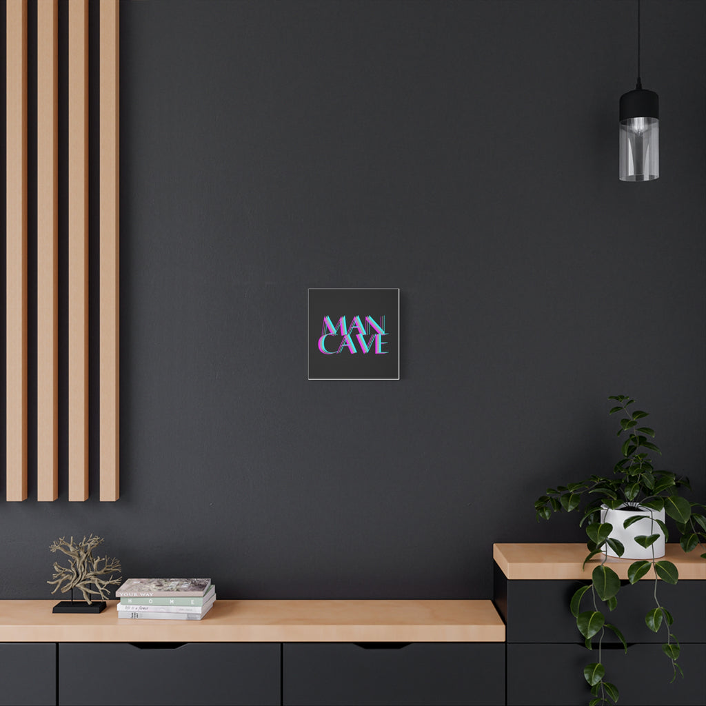 Man Cave Neon Typography Canvas Wall Art — Retro Glitch Decor for Game Rooms & Bars