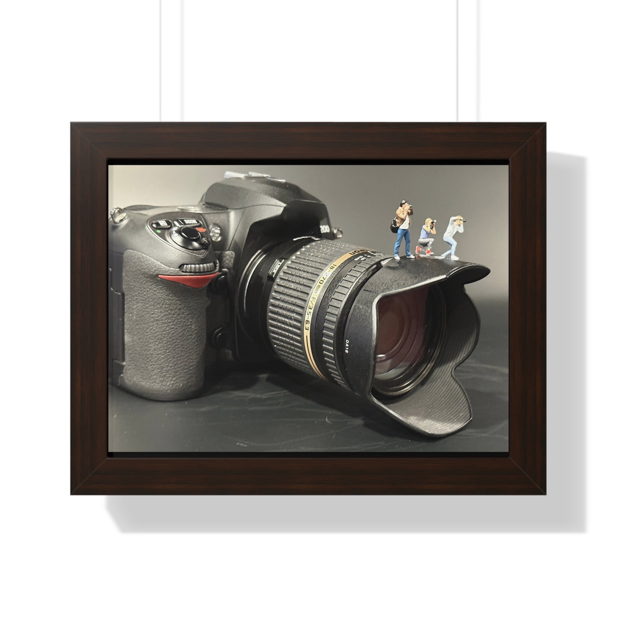 Framed Photo Art — Camera with Miniature Figures (Horizontal Poster)