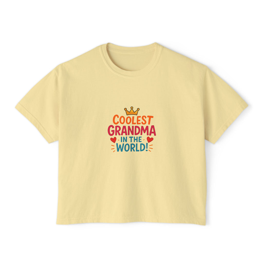 Coolest Grandma in the World Boxy Tee — Cute Women's Cropped Grandmother Shirt