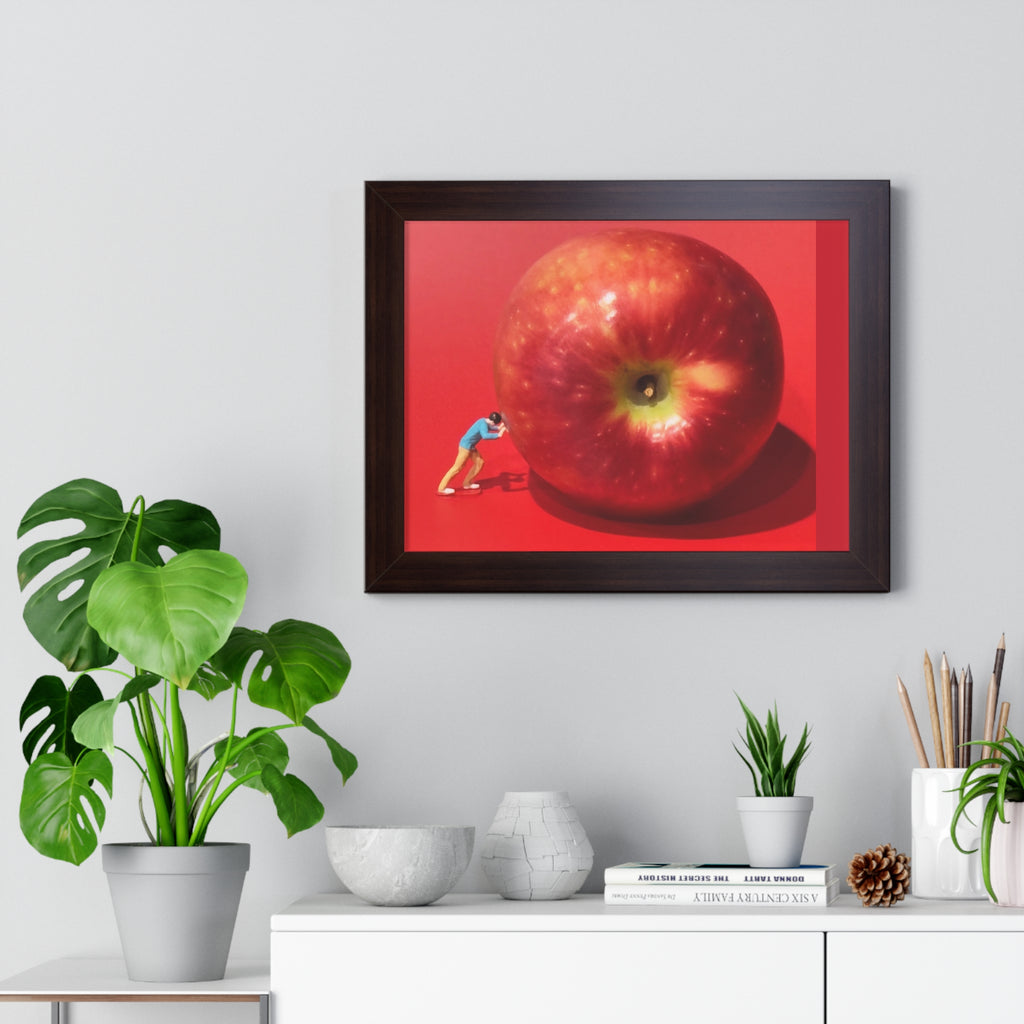 Framed Poster Giant Red Apple (Surreal Wall Art)