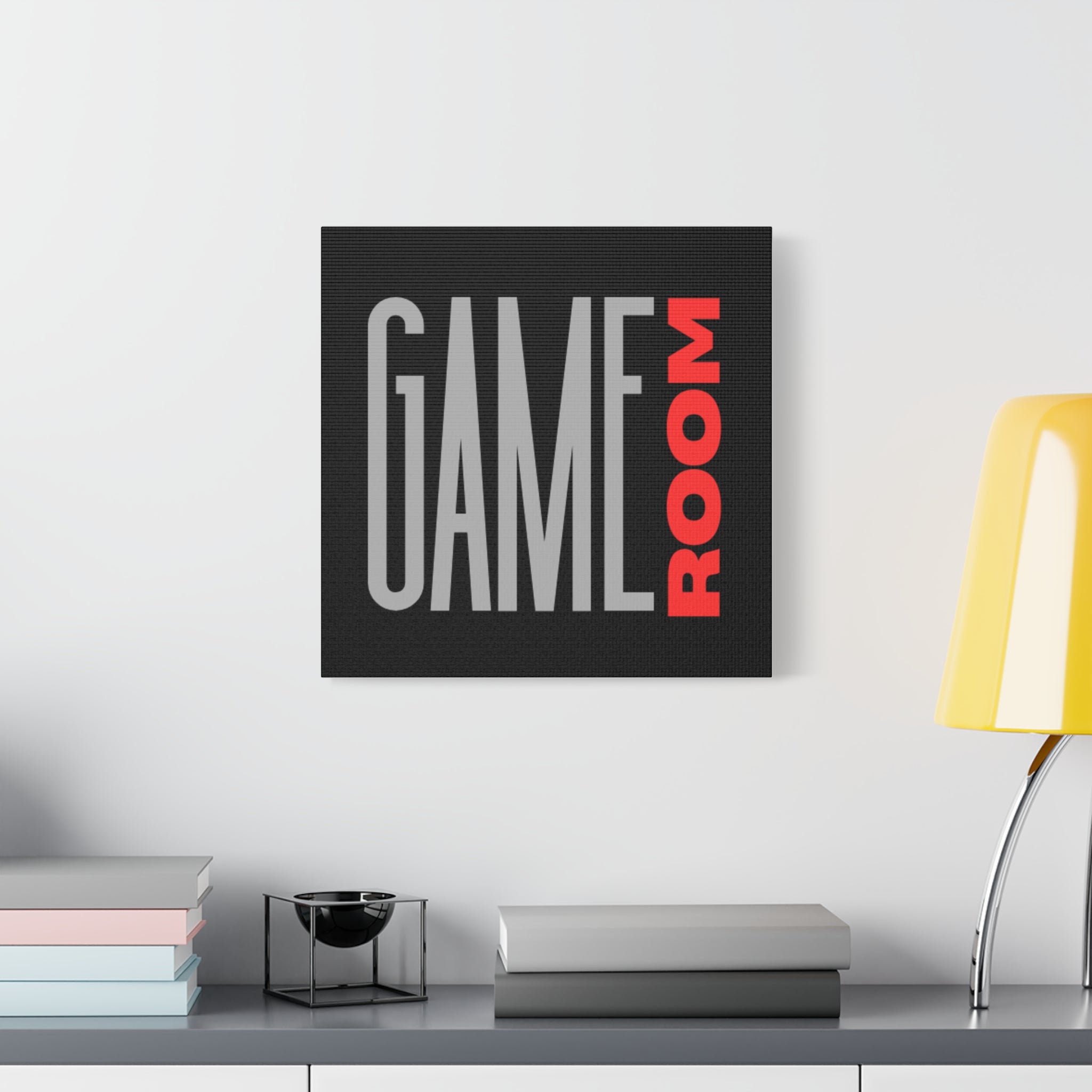 Game Room Canvas Wall Art — Modern Typography 'GAME ROOM' Print for Gamers & Entertainment Spaces