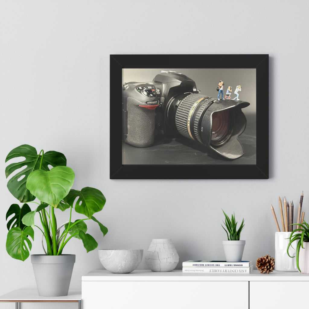 Framed Photo Art — Camera with Miniature Figures (Horizontal Poster)
