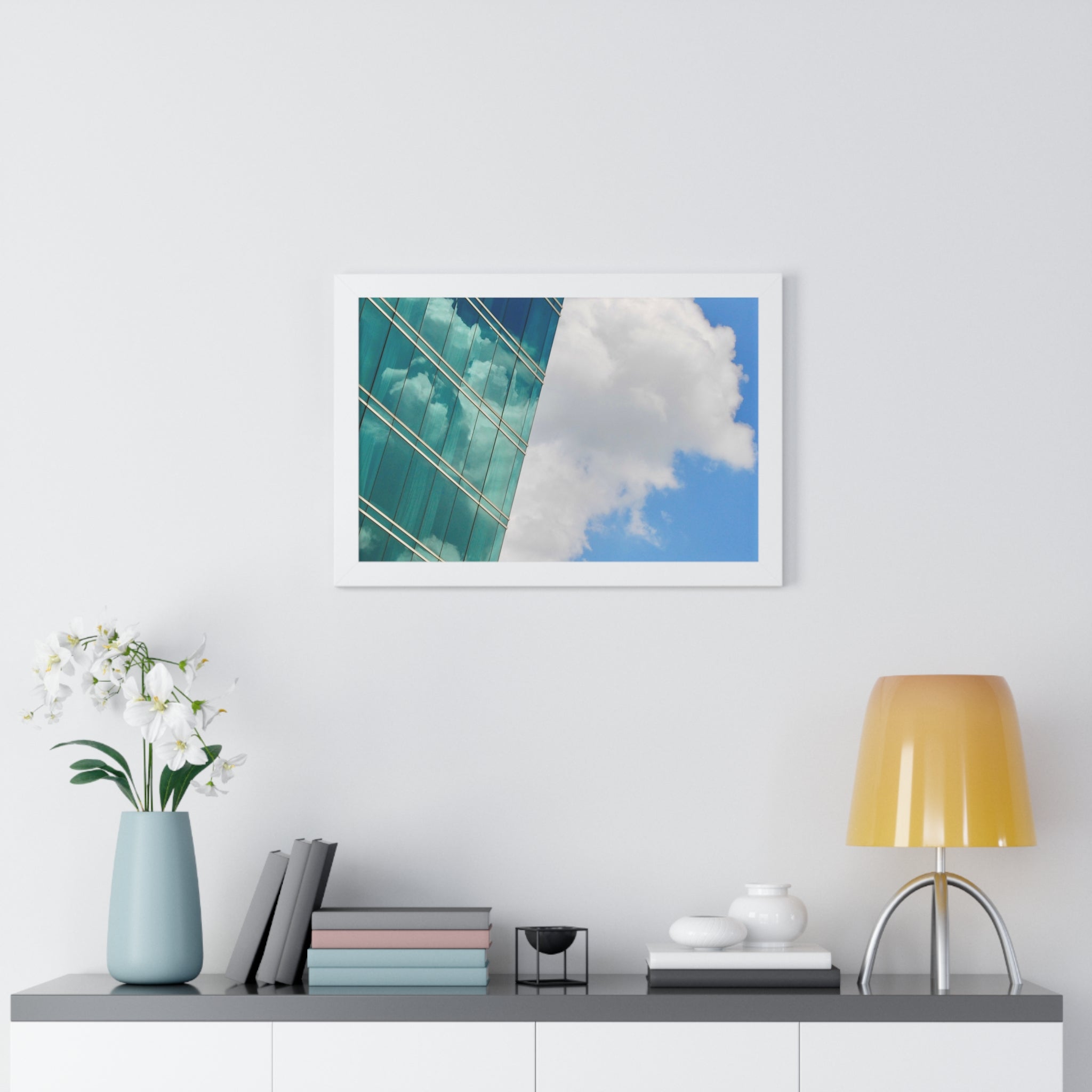 Modern City Reflection & Cloudscape Framed Wall Art