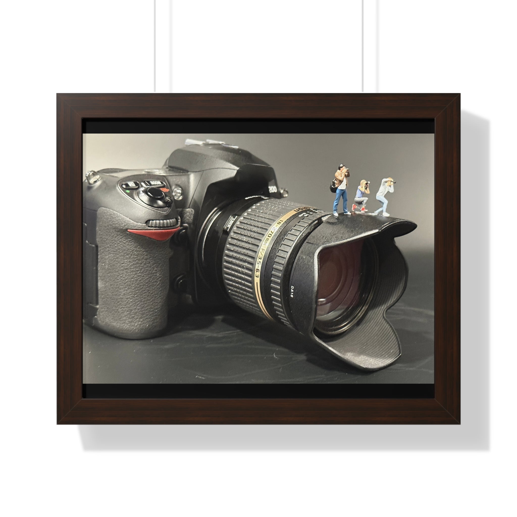 Framed Photo Art — Camera with Miniature Figures (Horizontal Poster)