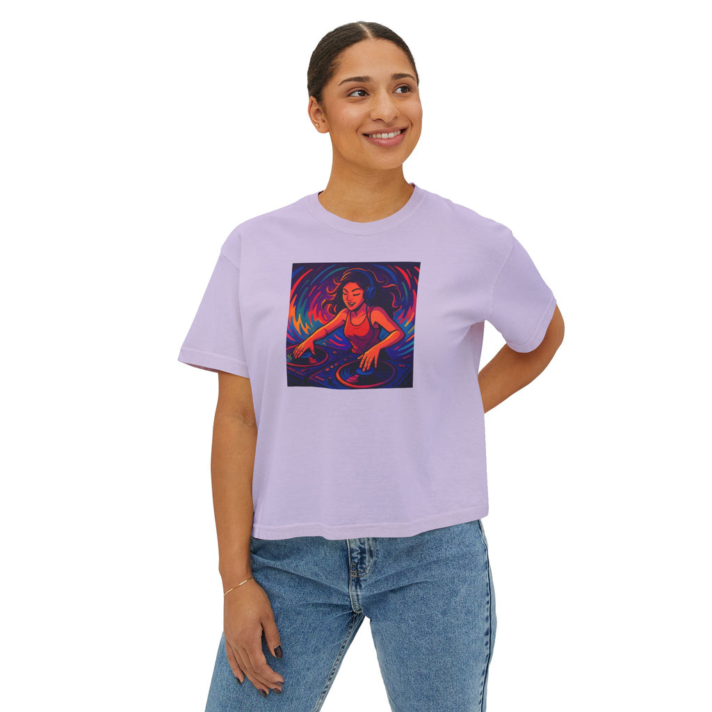 Vibrant Female DJ Painting Graphic Tee | Original Art Back Print