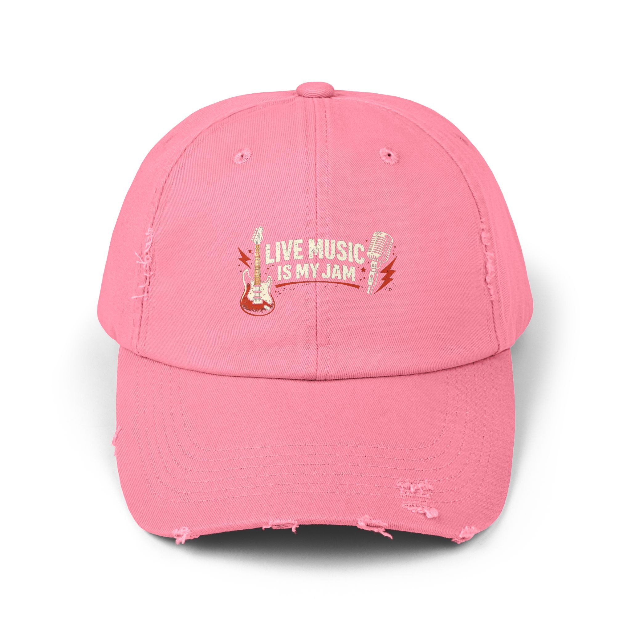 Live Music Is My Jam Distressed Cap — Guitar Fan Baseball Hat