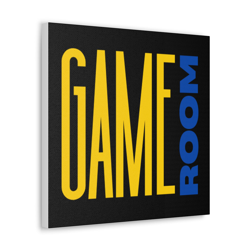 Game Room Canvas Wall Art – Bold Yellow & Blue Typography