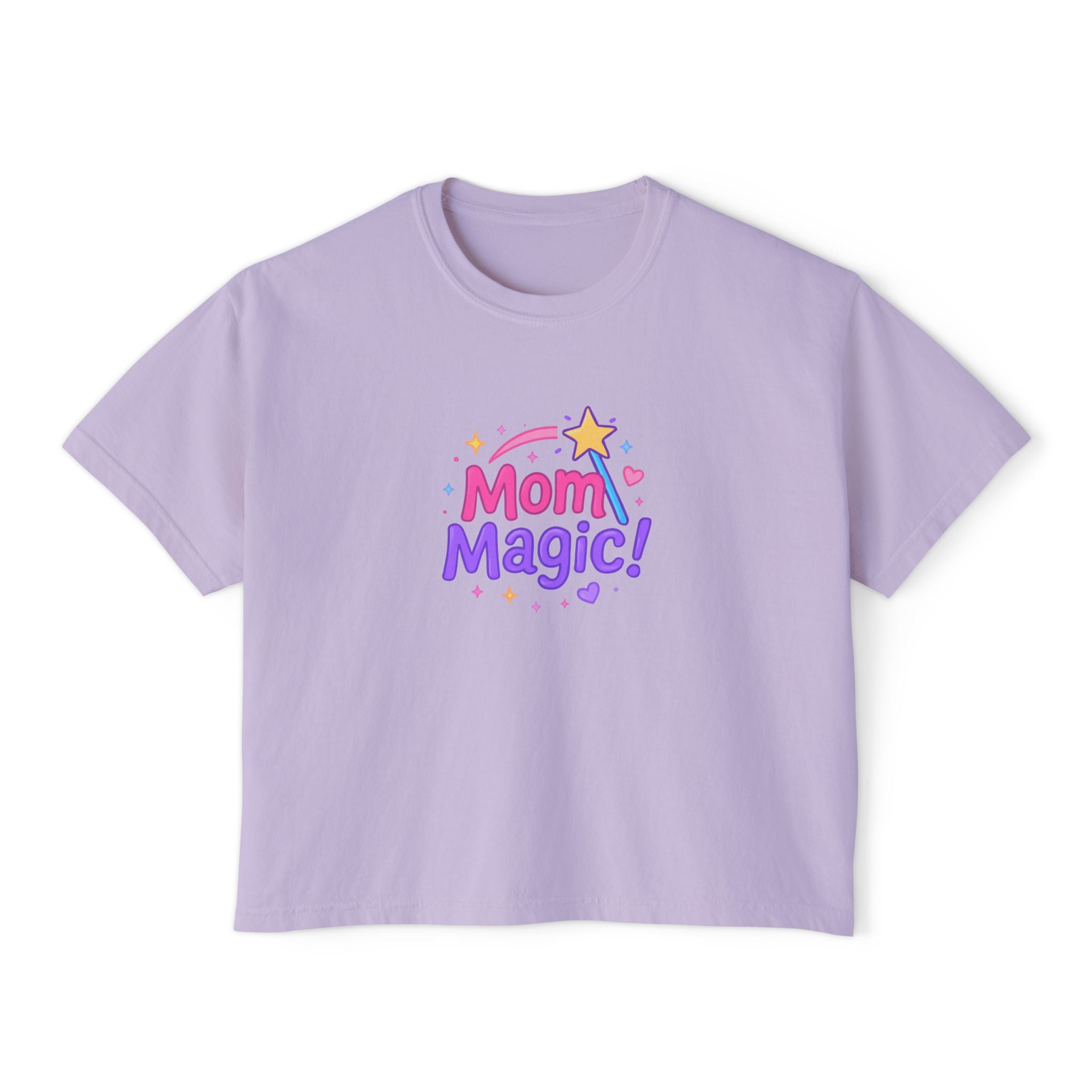 Mom Magic! Women's Boxy Tee — Cute Pastel Mother's Day Graphic Shirt