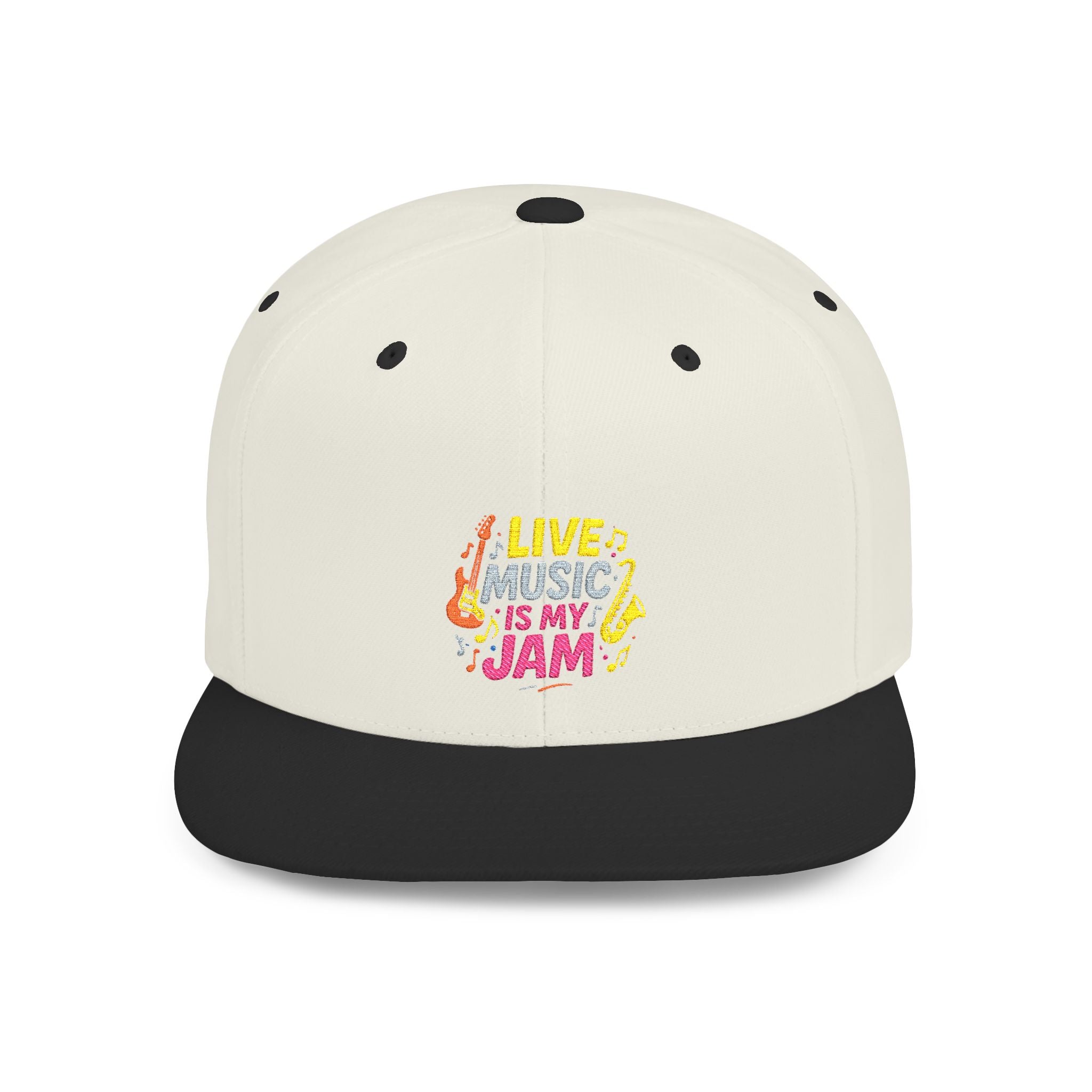 Snapback Hat — "Live Music Is My Jam" Graphic Flat Bill Cap