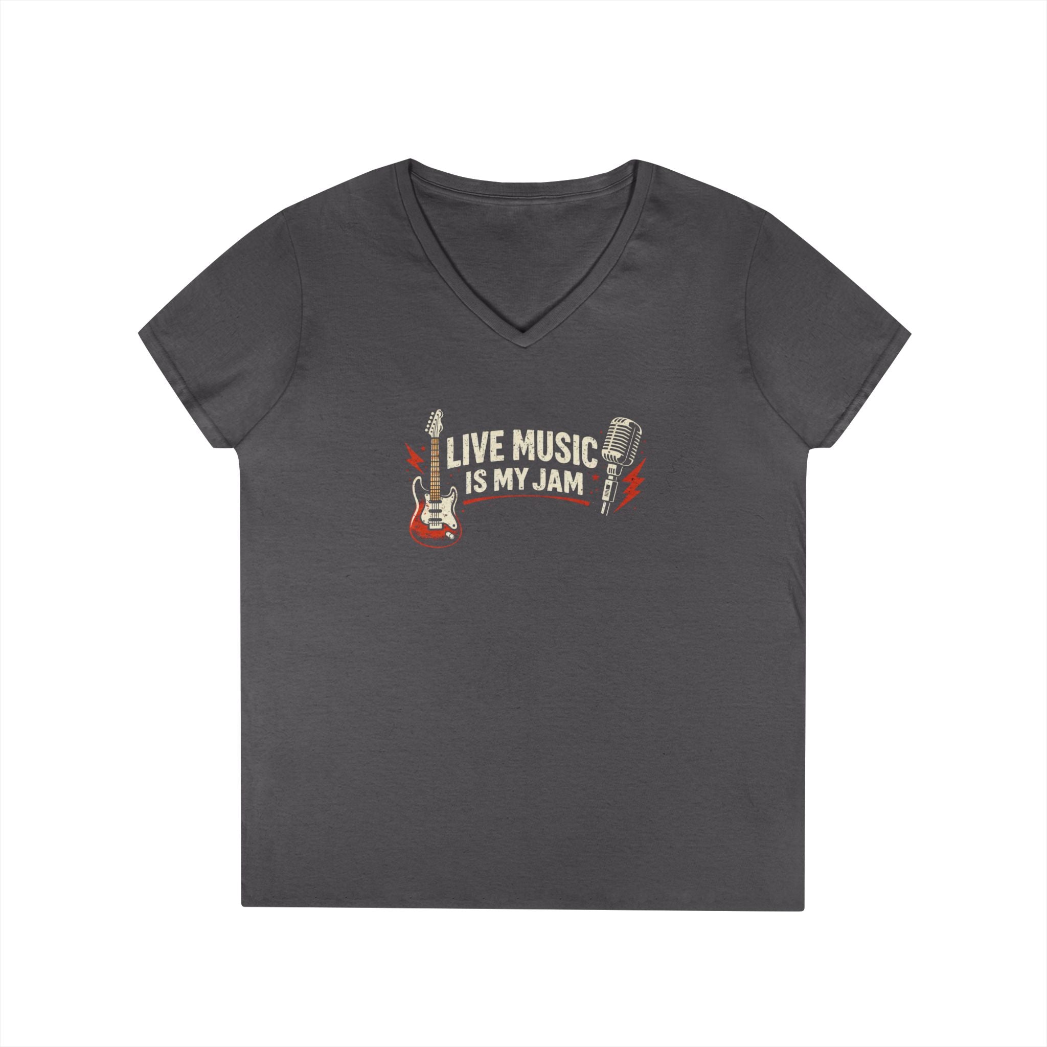 Live Music Is My Jam Ladies' V-Neck T-Shirt — Colorful 'Original Art' Back Print