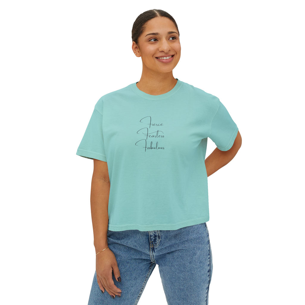 "Fierce Fearless Fabulous"Women's Boxy Tee — Minimal Script Graphic
