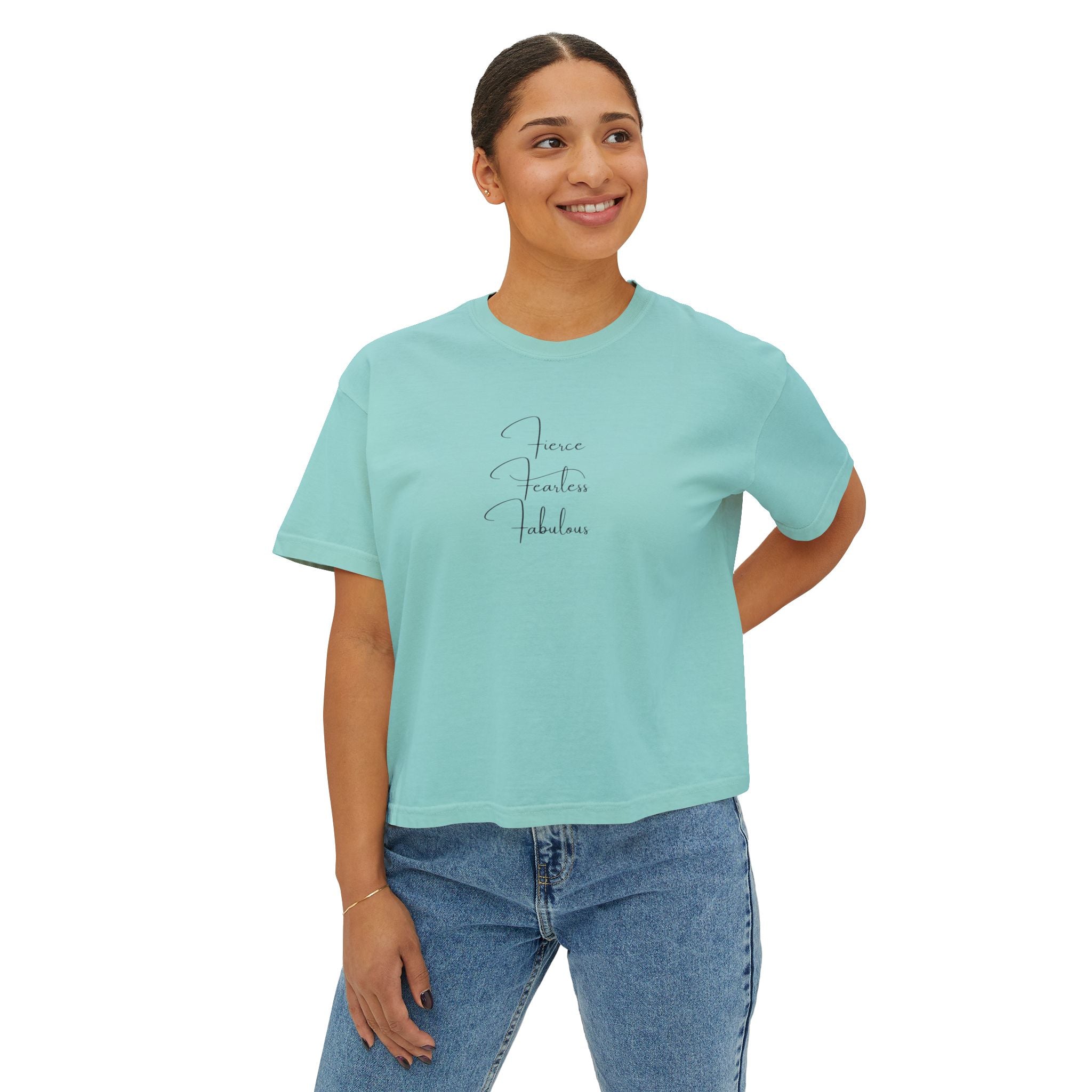"Fierce Fearless Fabulous"Women's Boxy Tee — Minimal Script Graphic