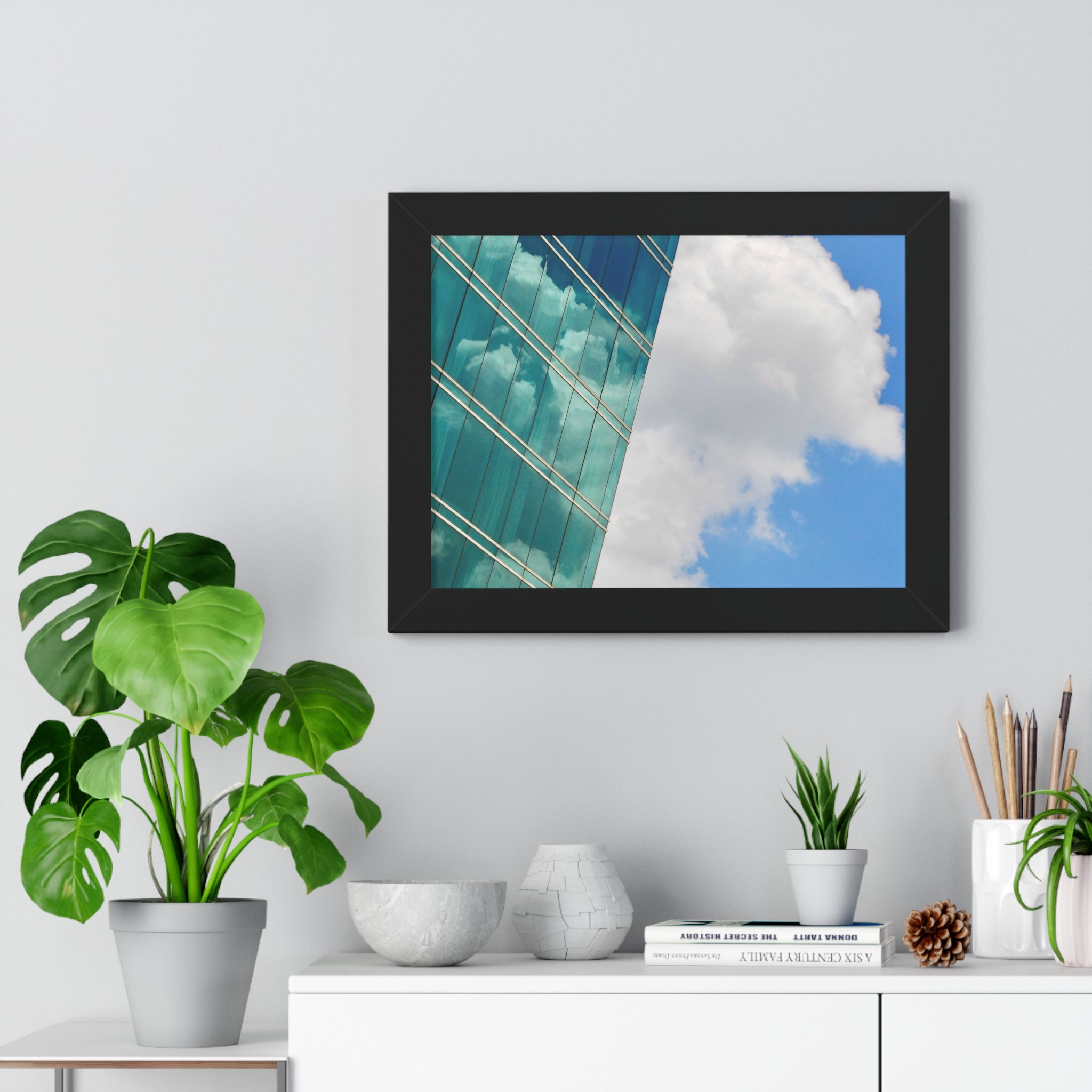 Modern City Reflection & Cloudscape Framed Wall Art