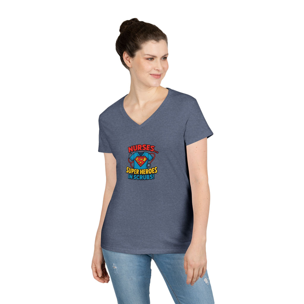 Nurse Superhero V‑Neck Tee — "Nurses Super Heroes in Scrubs"