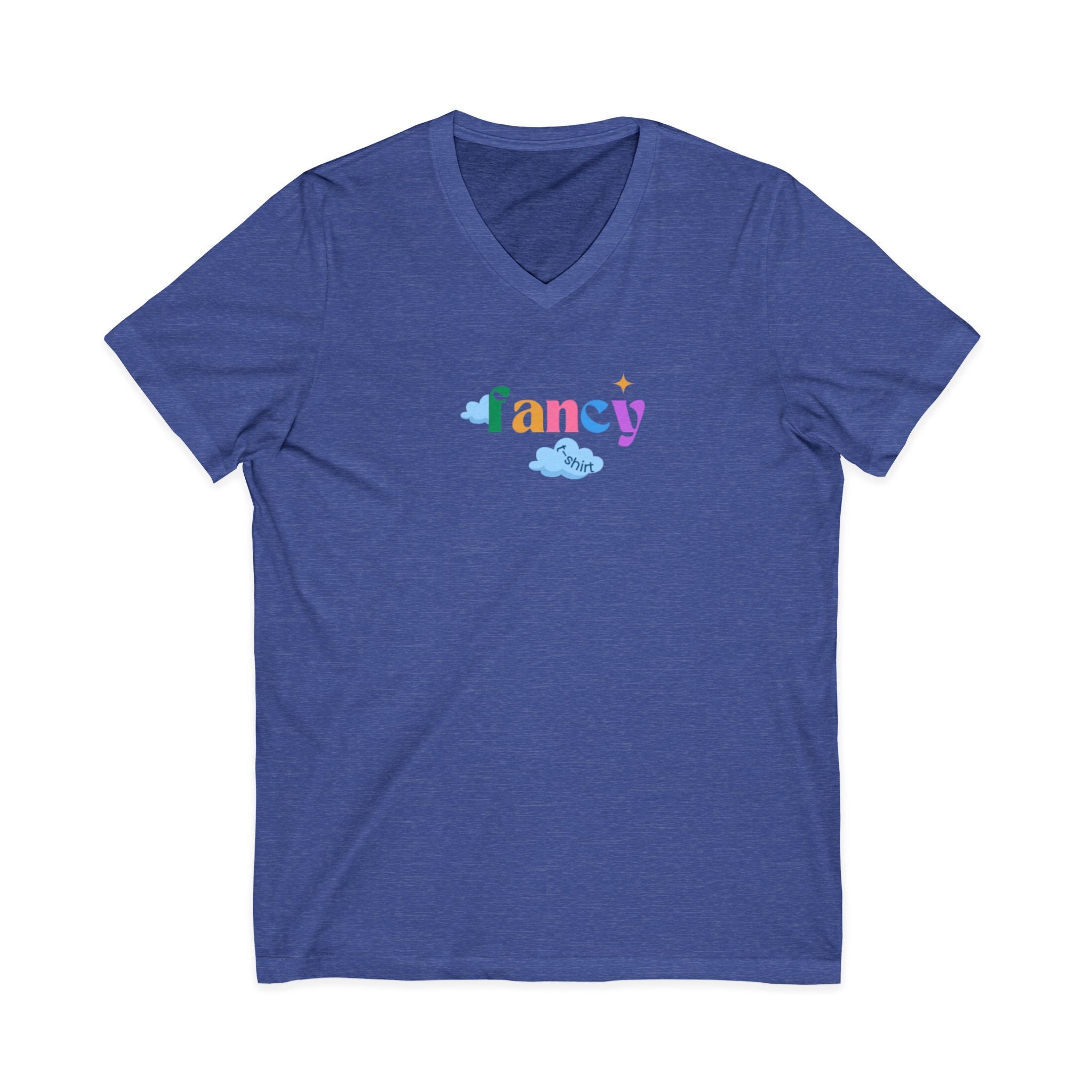 'Fancy" Colorful V-Neck Tee — 'Fancy' Front Script & Original Art Back