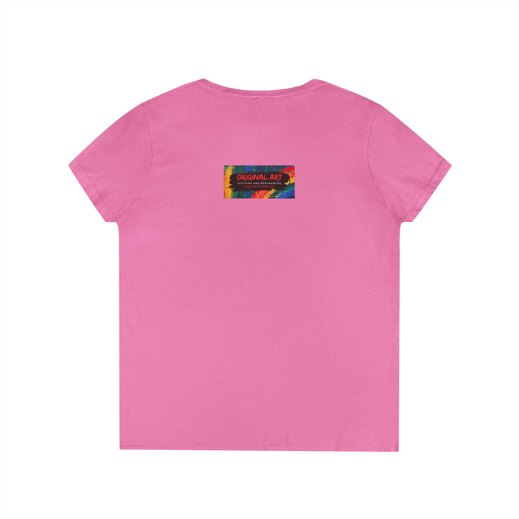 Game Changer Ladies' V-Neck T-Shirt — Minimal Front Logo & Colorful Back Art