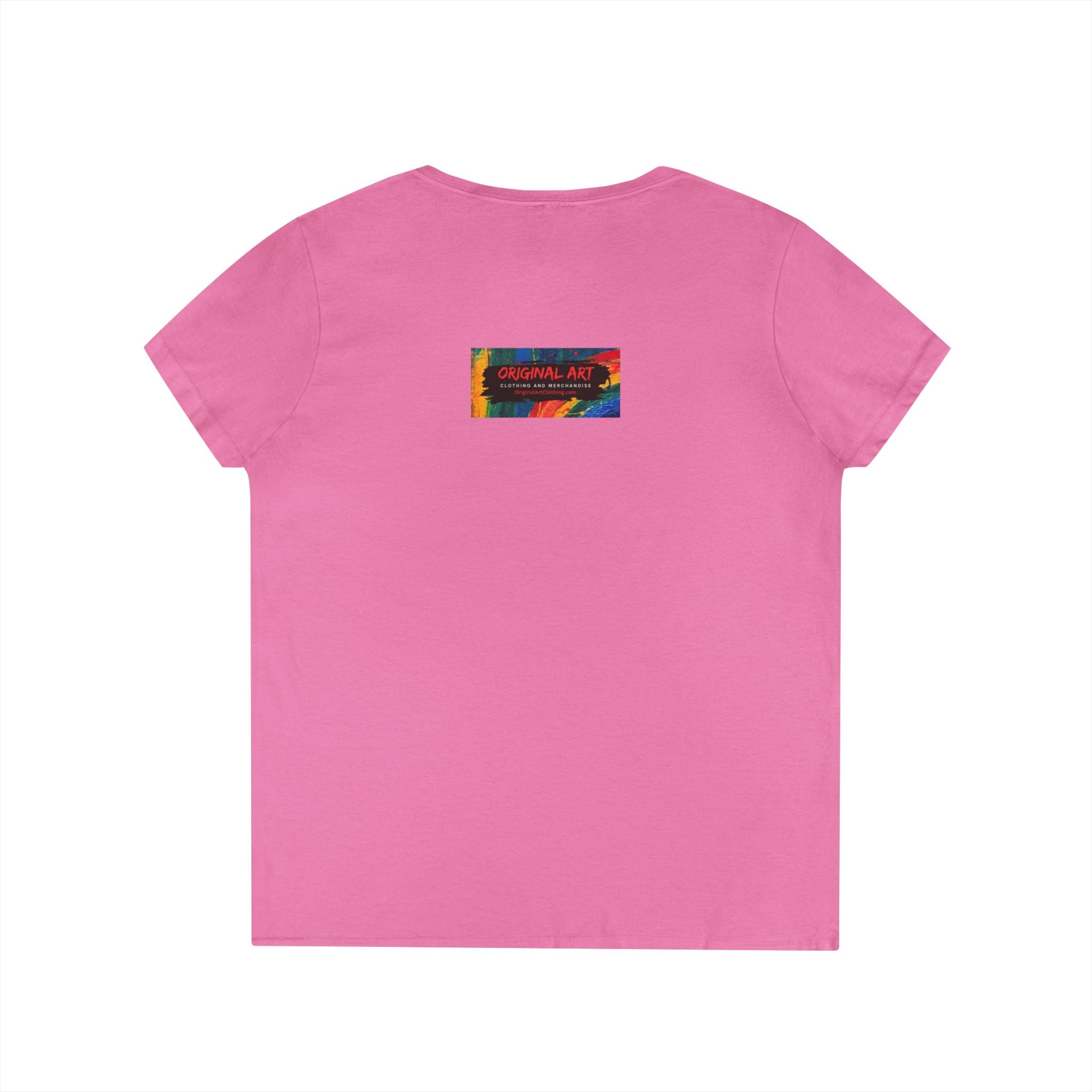 Game Changer Ladies' V-Neck T-Shirt — Minimal Front Logo & Colorful Back Art