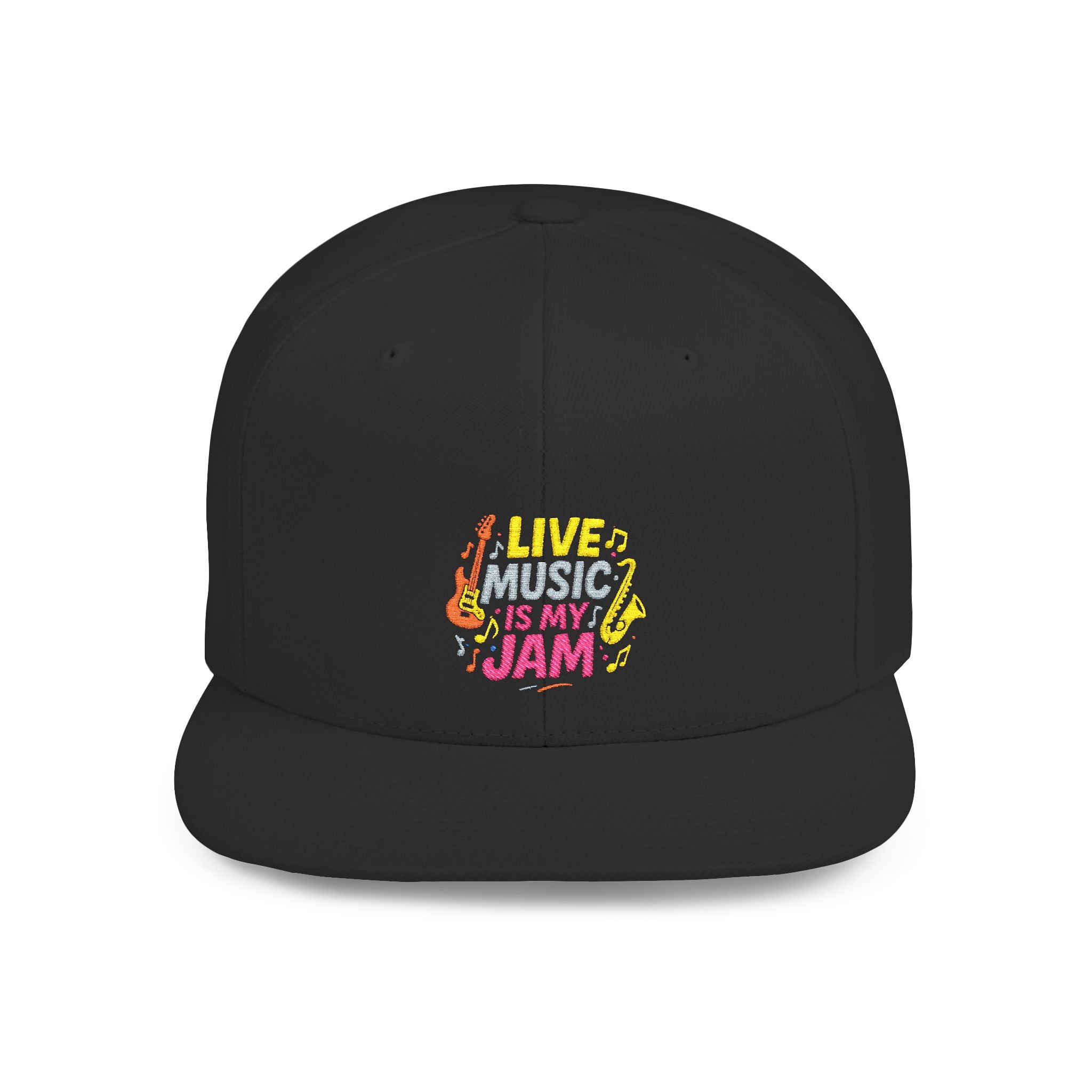 Snapback Hat — "Live Music Is My Jam" Graphic Flat Bill Cap