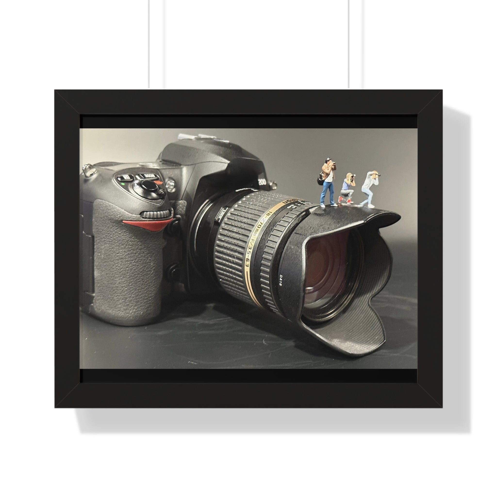 Framed Photo Art — Camera with Miniature Figures (Horizontal Poster)