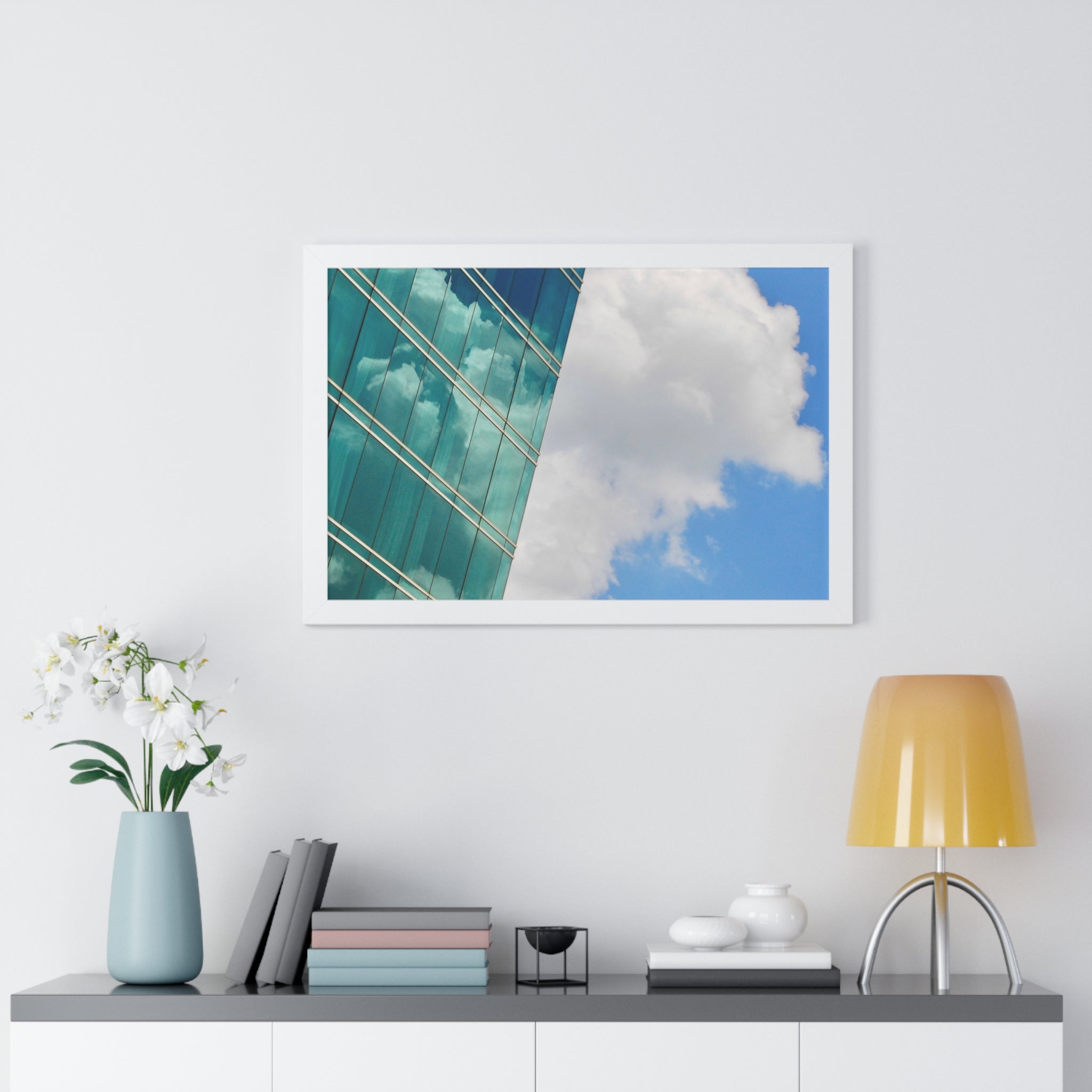 Modern City Reflection & Cloudscape Framed Wall Art