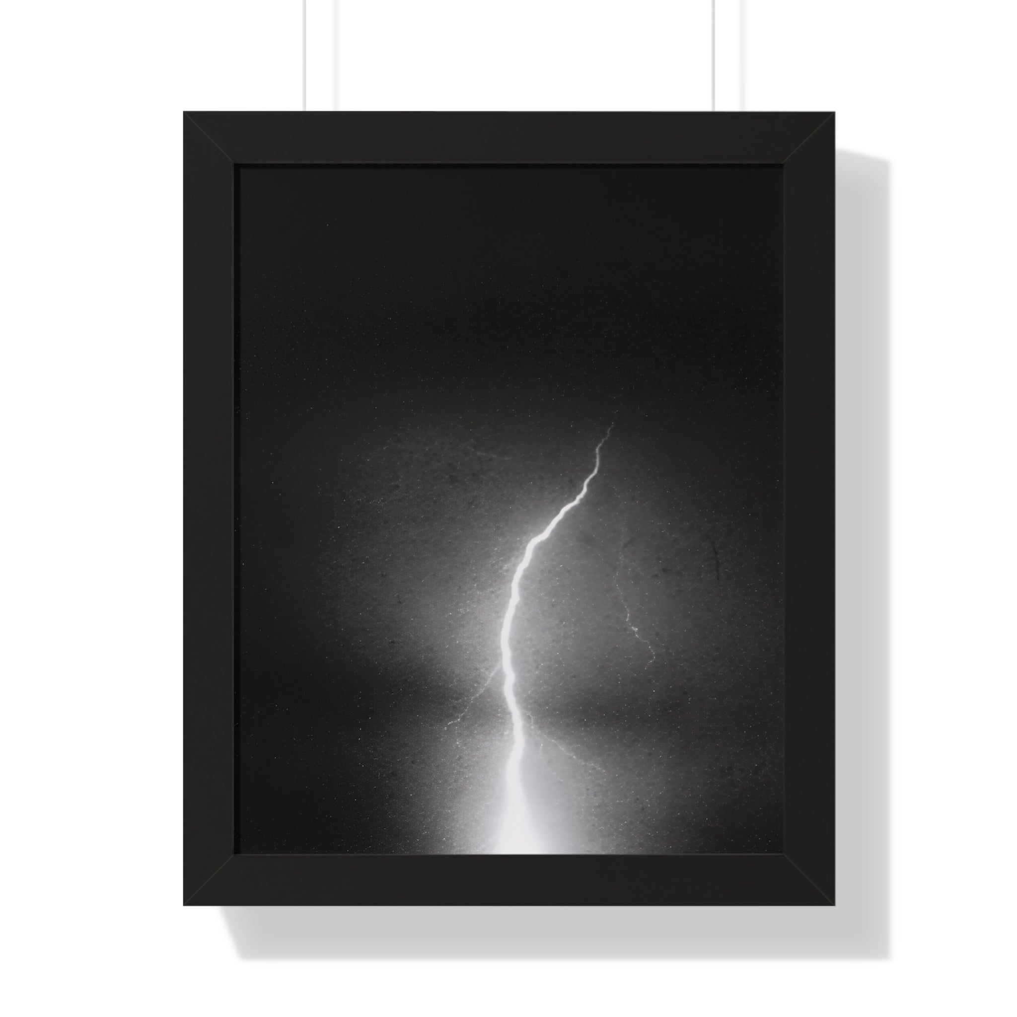Lightning Strike Framed Poster — Moody Black & White Vertical Wall Art