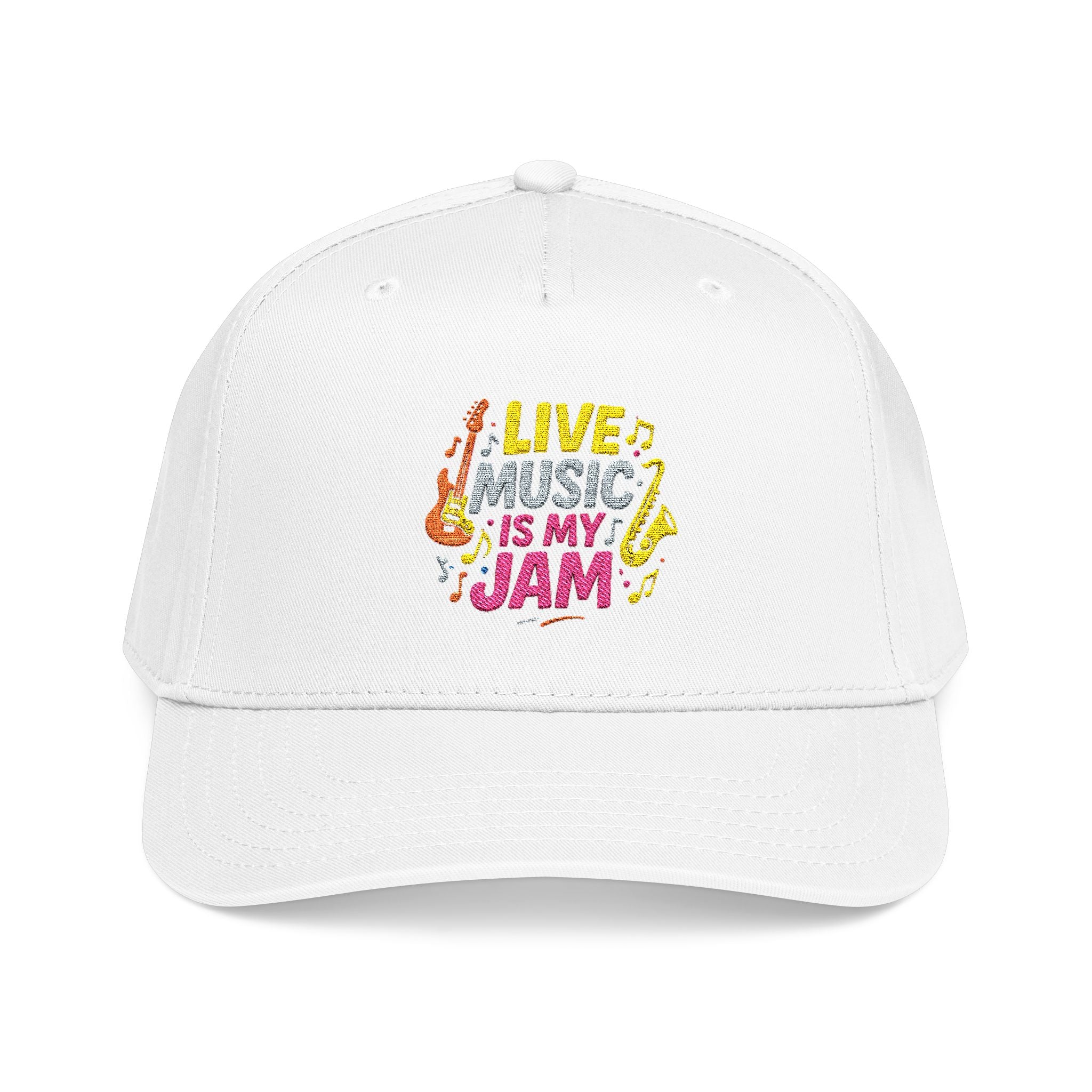 Live Music Is My Jam Baseball Cap — Colorful Retro Music Graphic Dad Hat