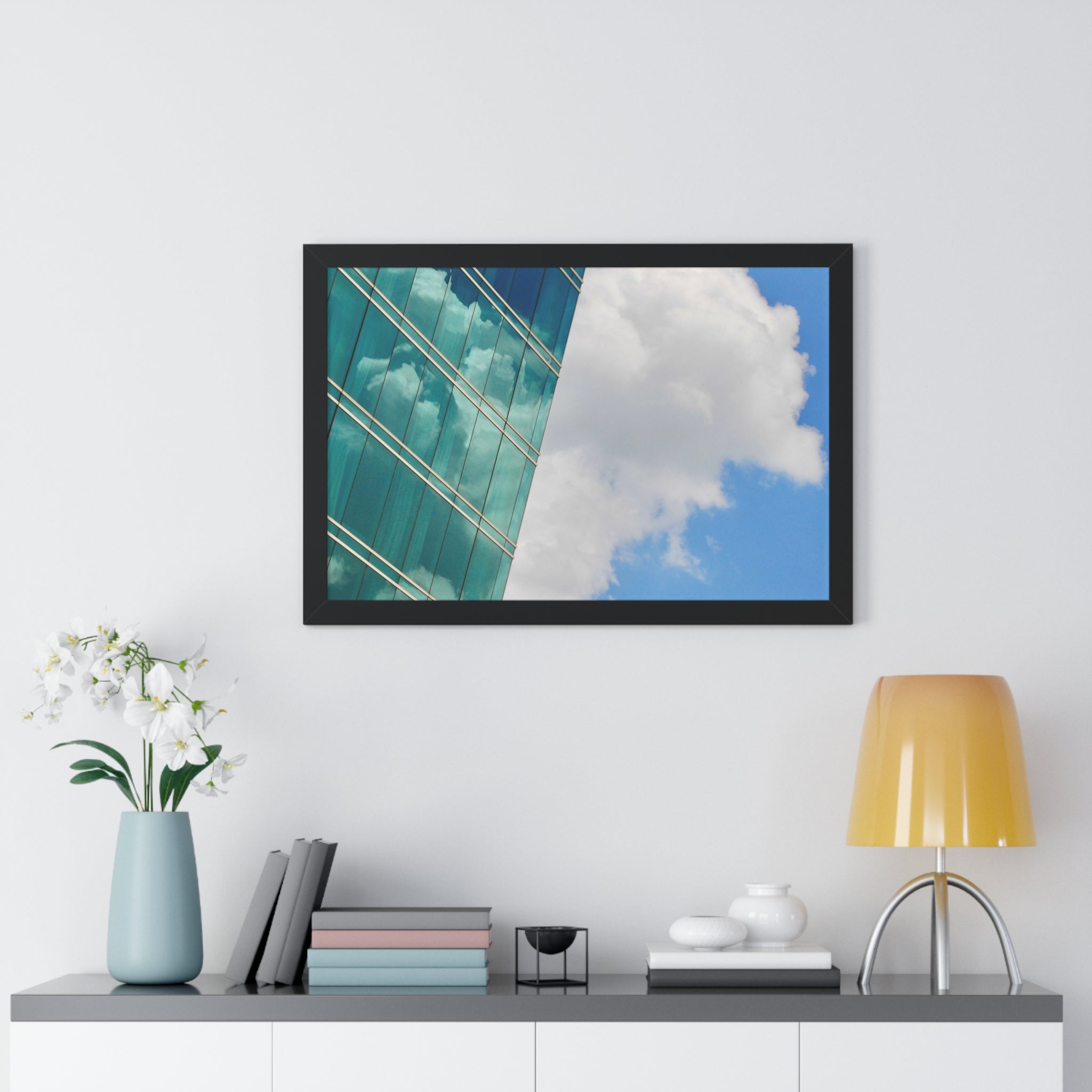 Modern City Reflection & Cloudscape Framed Wall Art