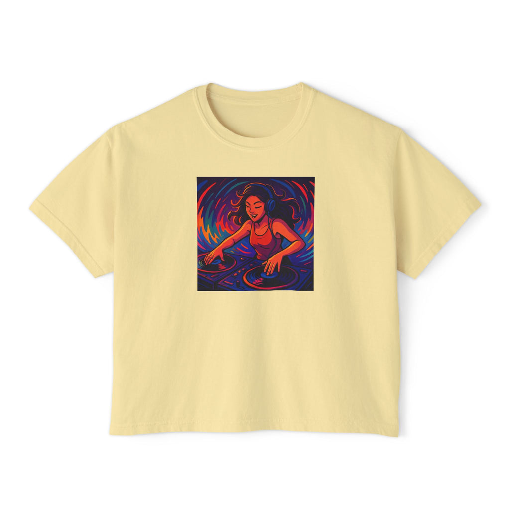 Vibrant Female DJ Painting Graphic Tee | Original Art Back Print