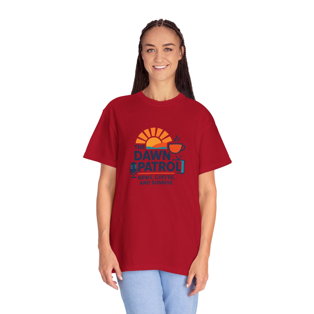 Dawn Patrol T-Shirt — "News, Coffee, and Sunrise" Morning Radio Tee