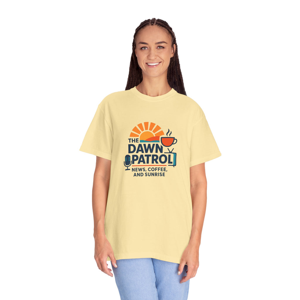 Dawn Patrol T-Shirt — "News, Coffee, and Sunrise" Morning Radio Tee