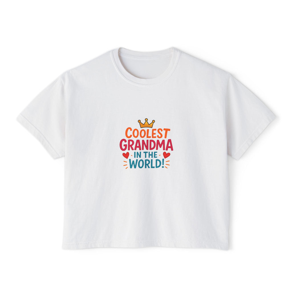Coolest Grandma in the World Boxy Tee — Cute Women's Cropped Grandmother Shirt