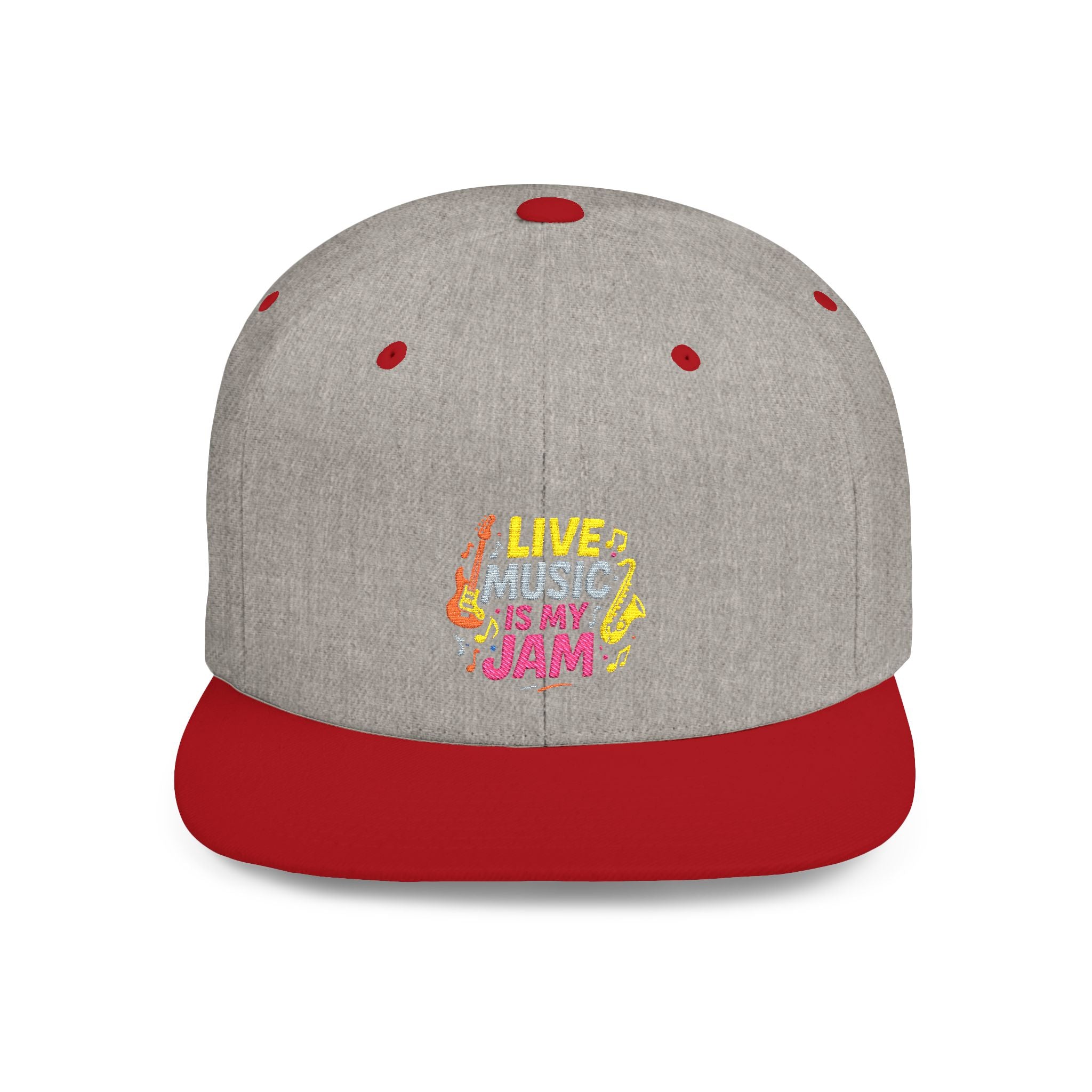 Snapback Hat — "Live Music Is My Jam" Graphic Flat Bill Cap