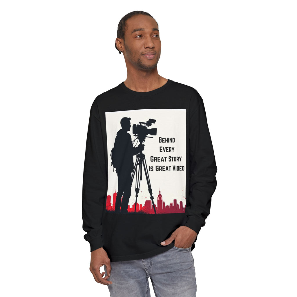TV News Videographer: Unisex Garment-dyed Long Sleeve T-Shirt