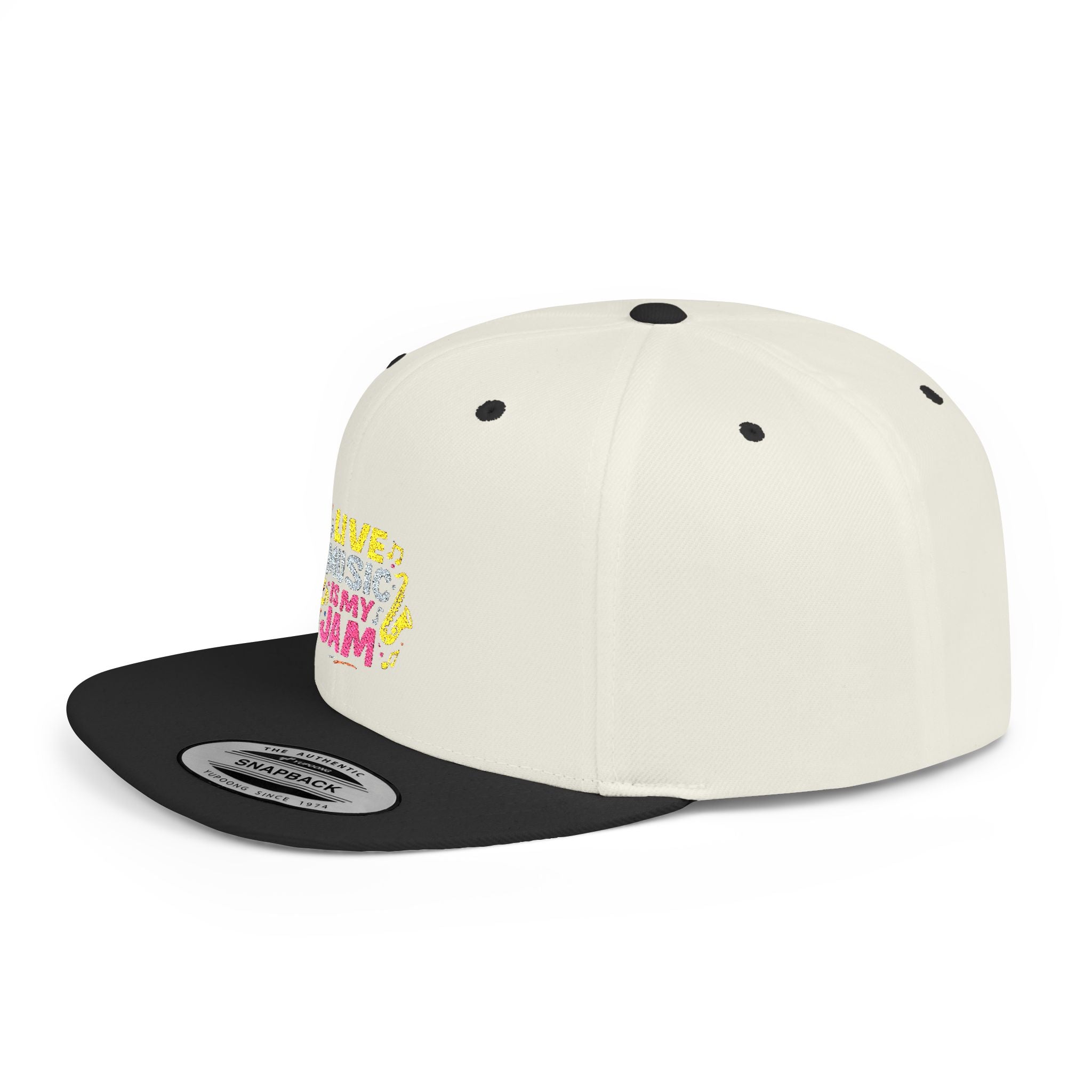 Snapback Hat — "Live Music Is My Jam" Graphic Flat Bill Cap