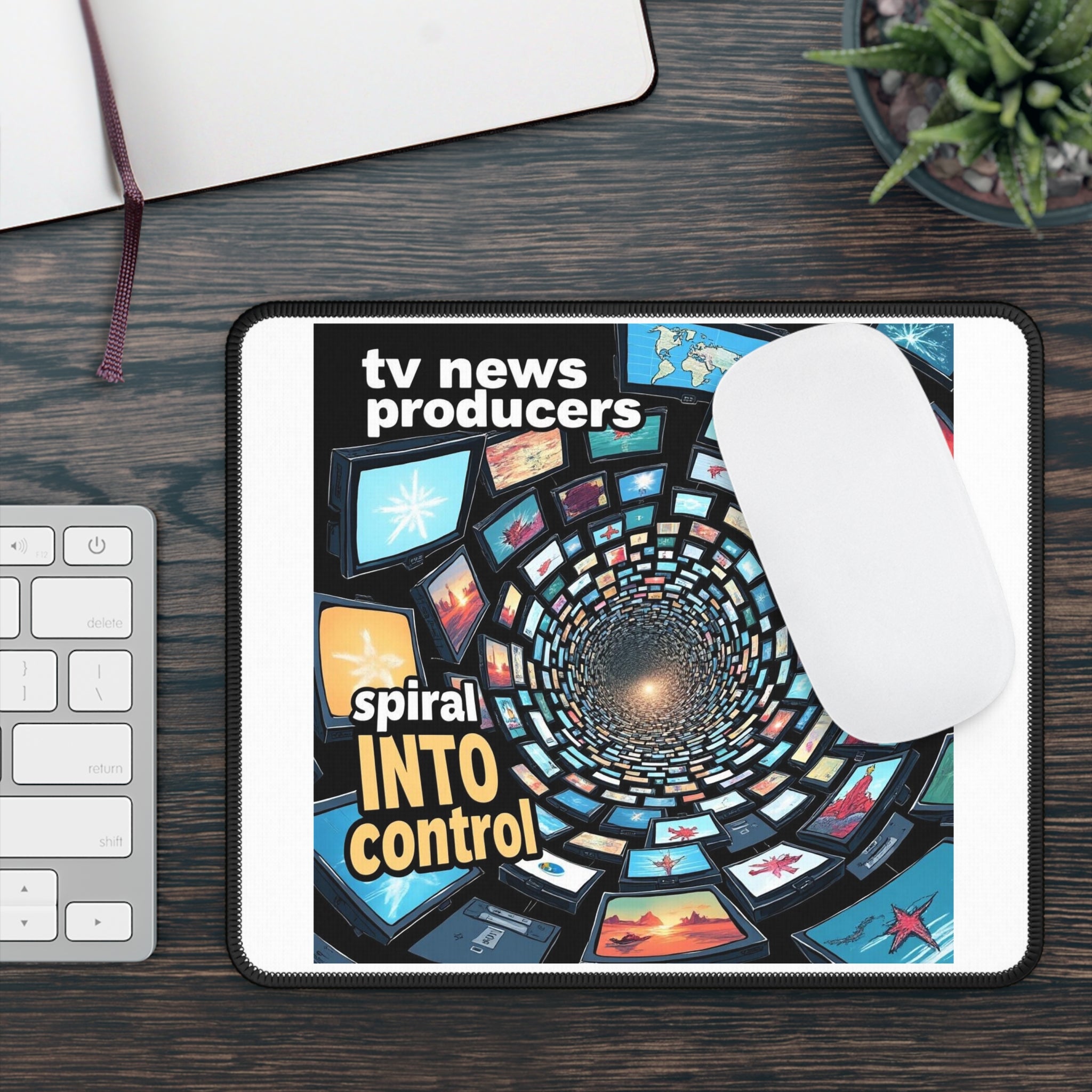 "TV News Producers Spiral Into Control" Mouse Pad | Office Decor, Gift for Gamers, Desk Accessory, Computer Setup, Gaming Accessories
