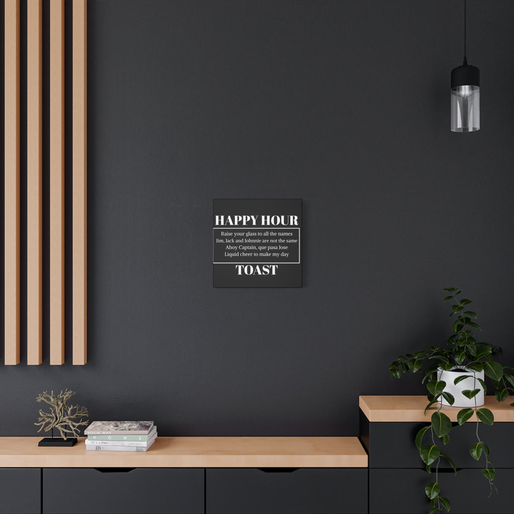 Happy Hour Toast Canvas Wall Art — Bar Sign Quote Decor
