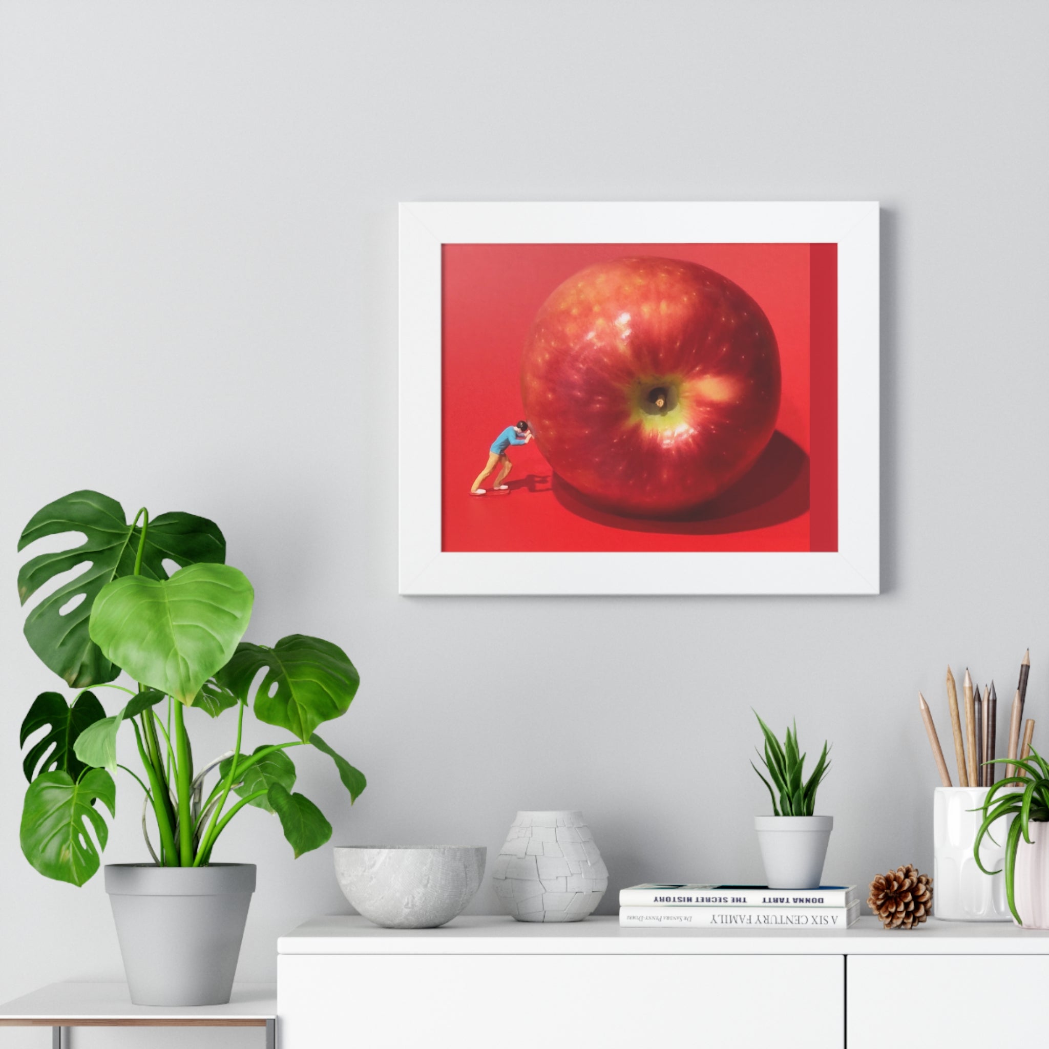 Framed Poster Giant Red Apple (Surreal Wall Art)