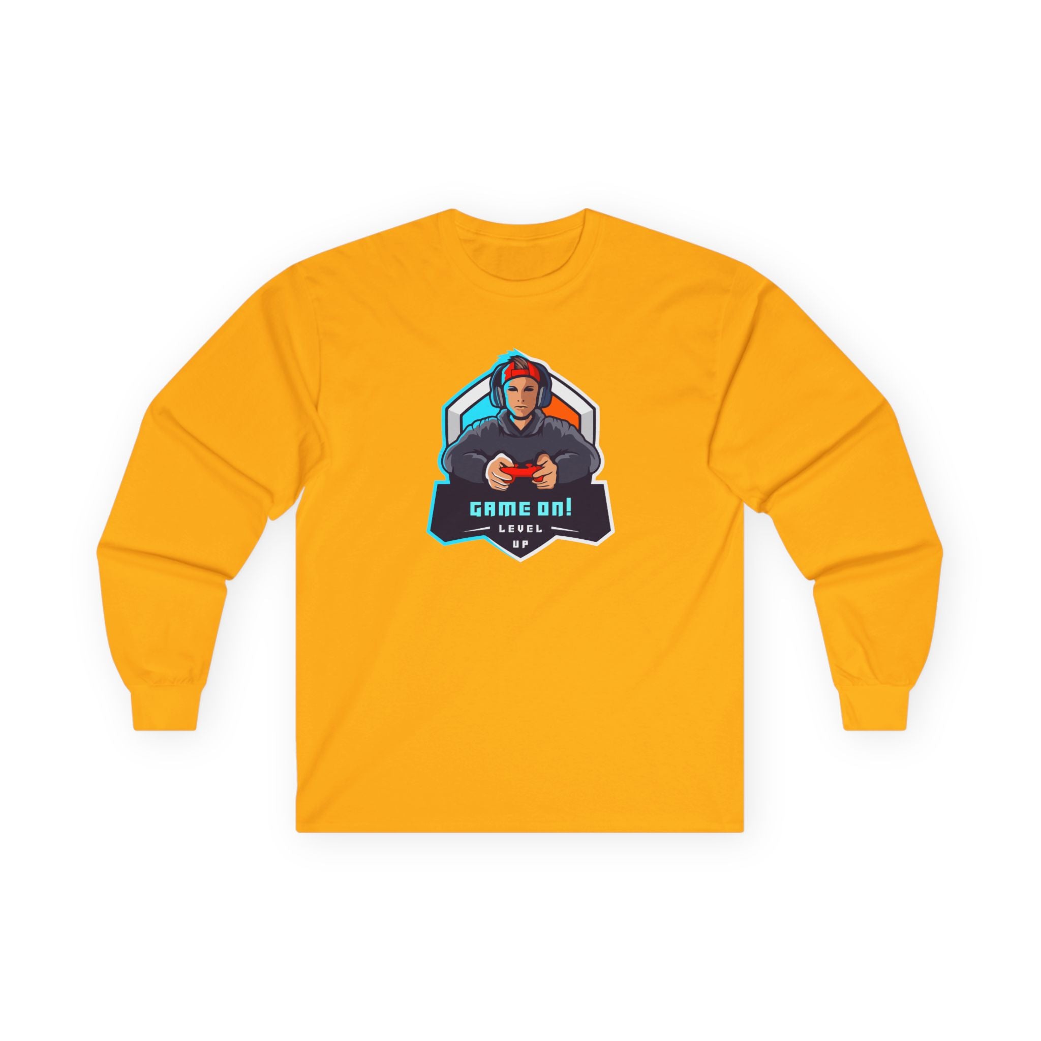 “Game On!” Graphic Gamer Logo Long Sleeve Tee —